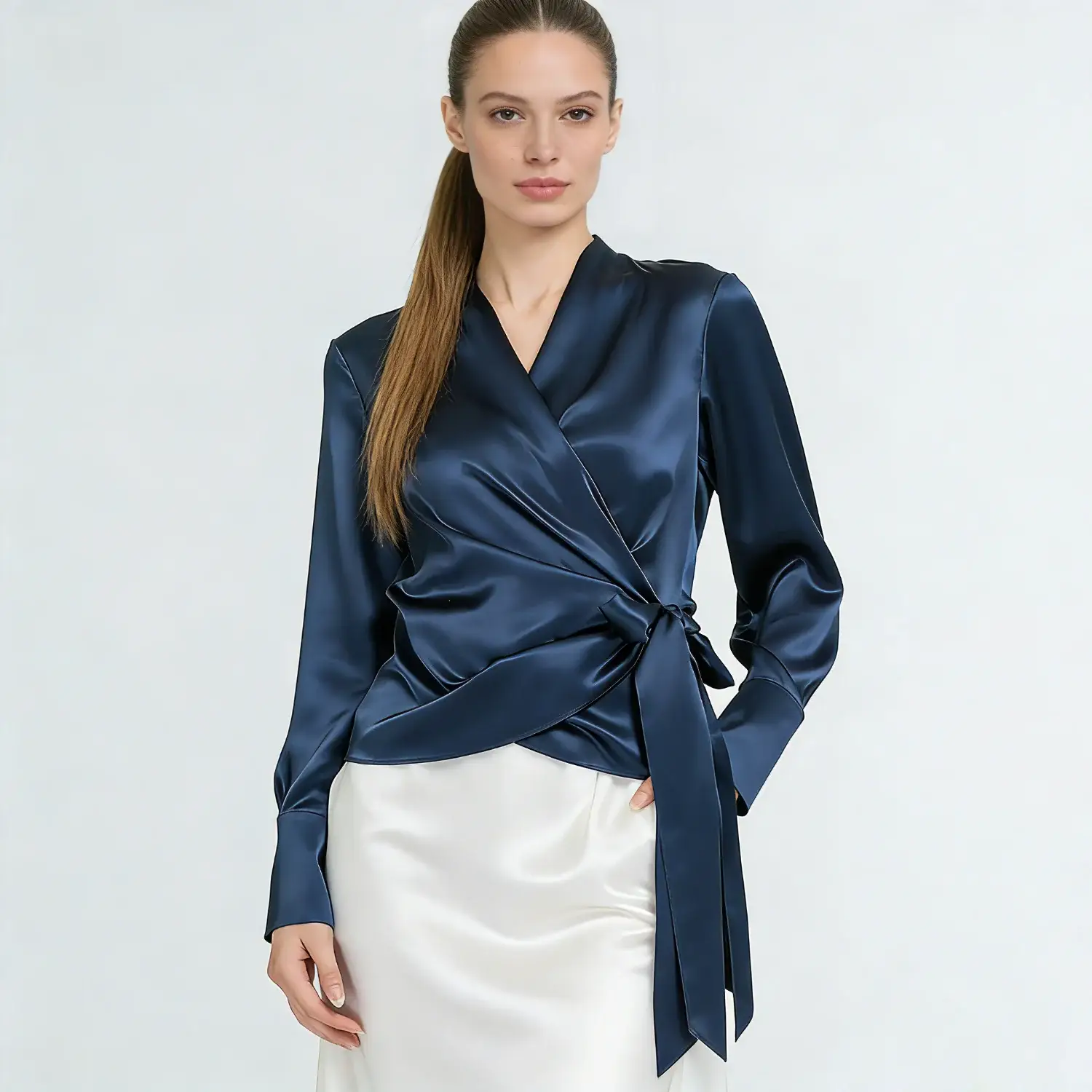 Women's Waist Strap Silk Blouse