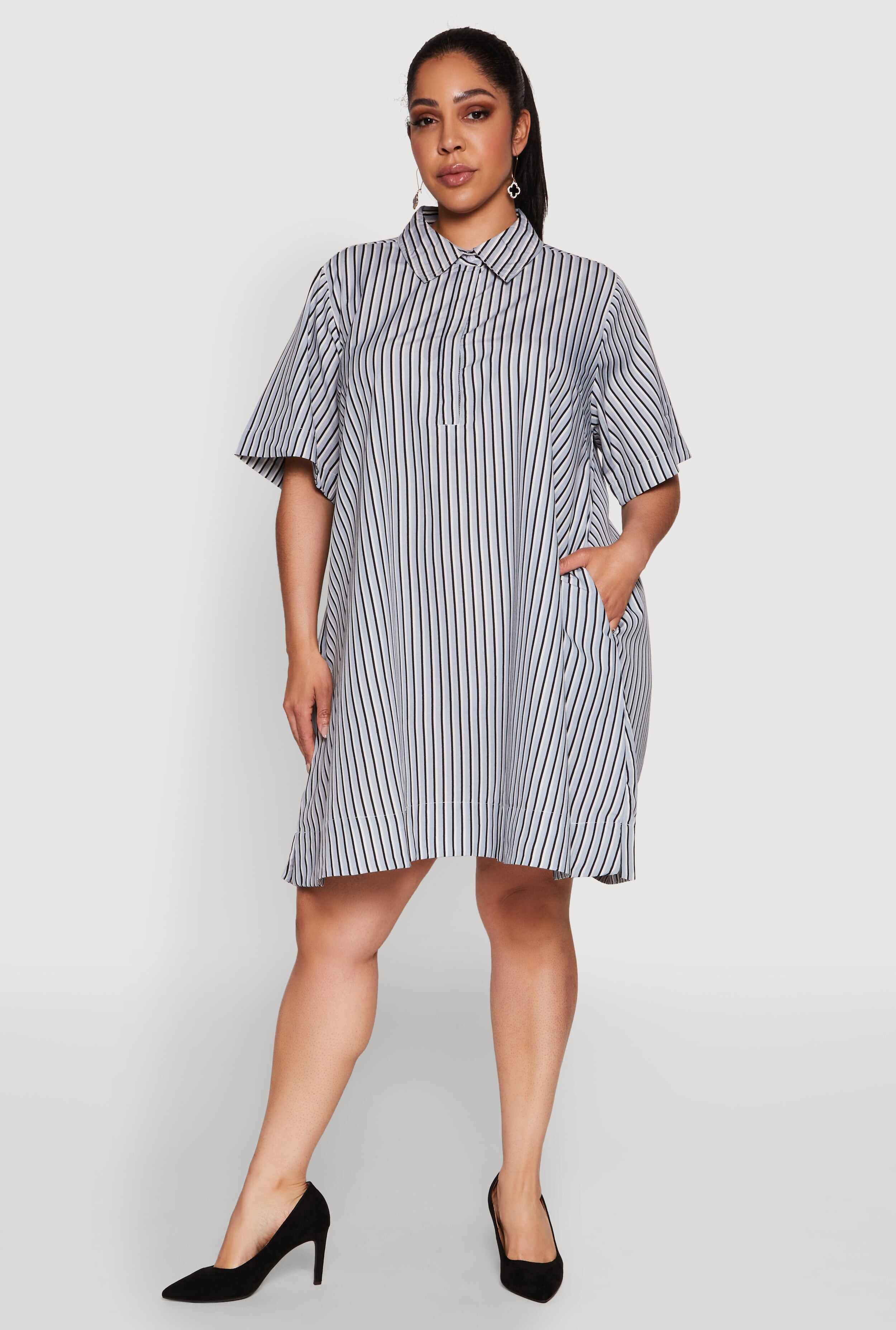 Plus Size Striped Short Sleeve Dress