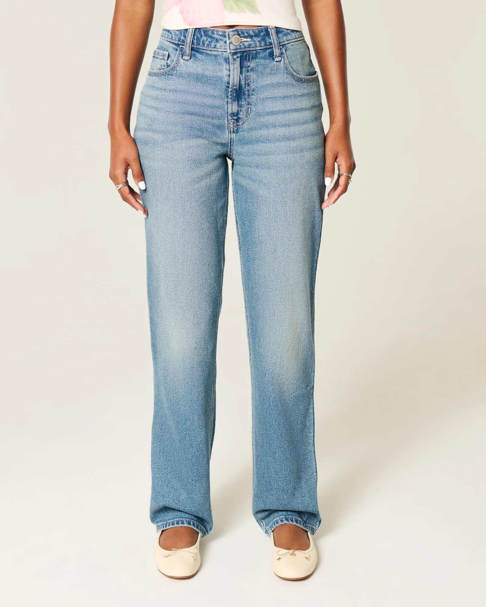 High-Rise Washed Black Straight Jeans