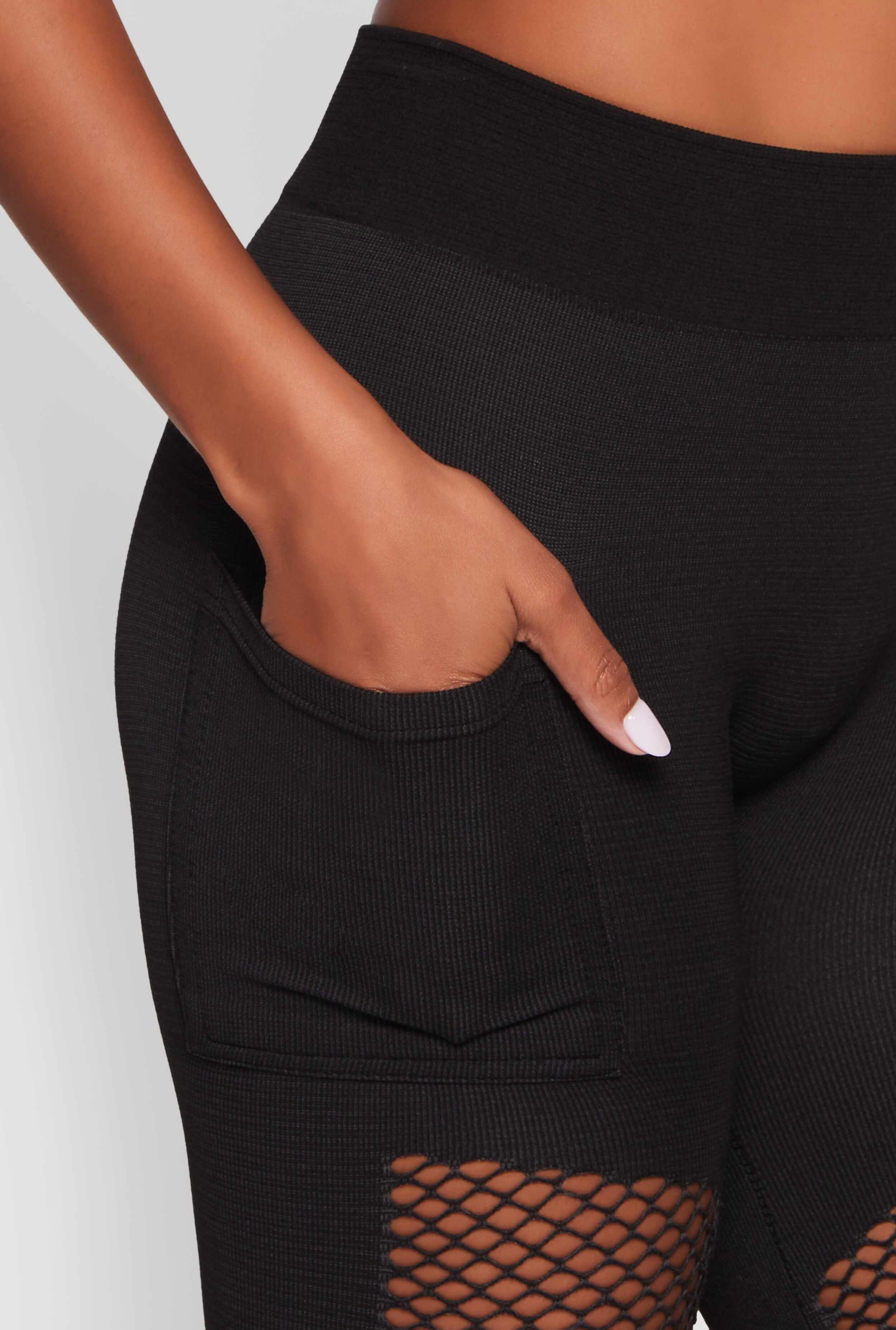 High Waisted Fishnet Detail Cell Phone Pocket Leggings