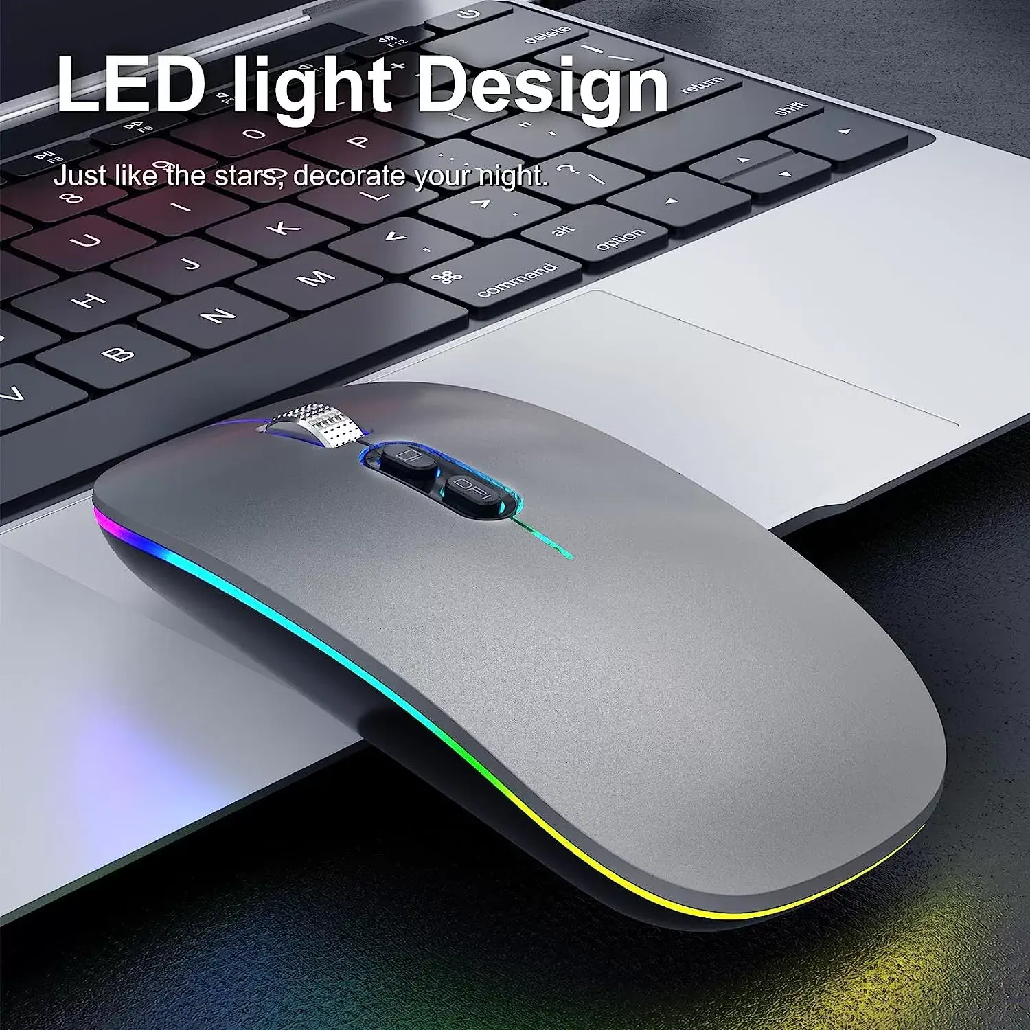 [Upgrade] LED Wireless Mouse, Slim Silent Mouse 2.4G Portable Mobile Optical Office Mouse with USB & Type-c Receiver, 3 Adjustable DPI Levels for Notebook, PC, Laptop, Computer, MacBook (Pink)