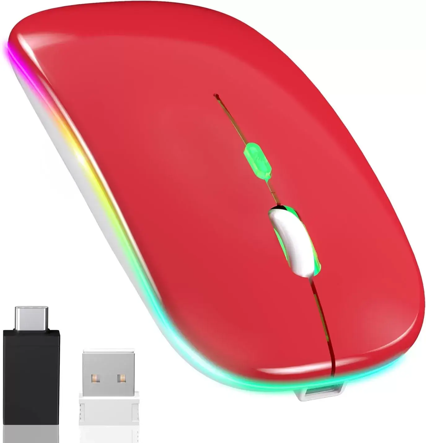 [Upgrade] LED Wireless Mouse, Slim Silent Mouse 2.4G Portable Mobile Optical Office Mouse with USB & Type-c Receiver, 3 Adjustable DPI Levels for Notebook, PC, Laptop, Computer, MacBook (Pink)