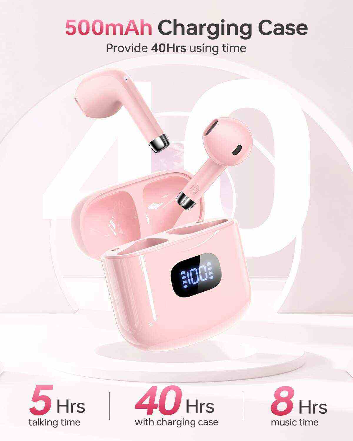 Wireless Earbuds, Bluetooth 5.3 Headphones 40Hrs Playtime with Charging Case, IPX5 Waterproof Stereo in-Ear Earphones with Microphone for iOS Android Cell Phone Sports Workout, Black