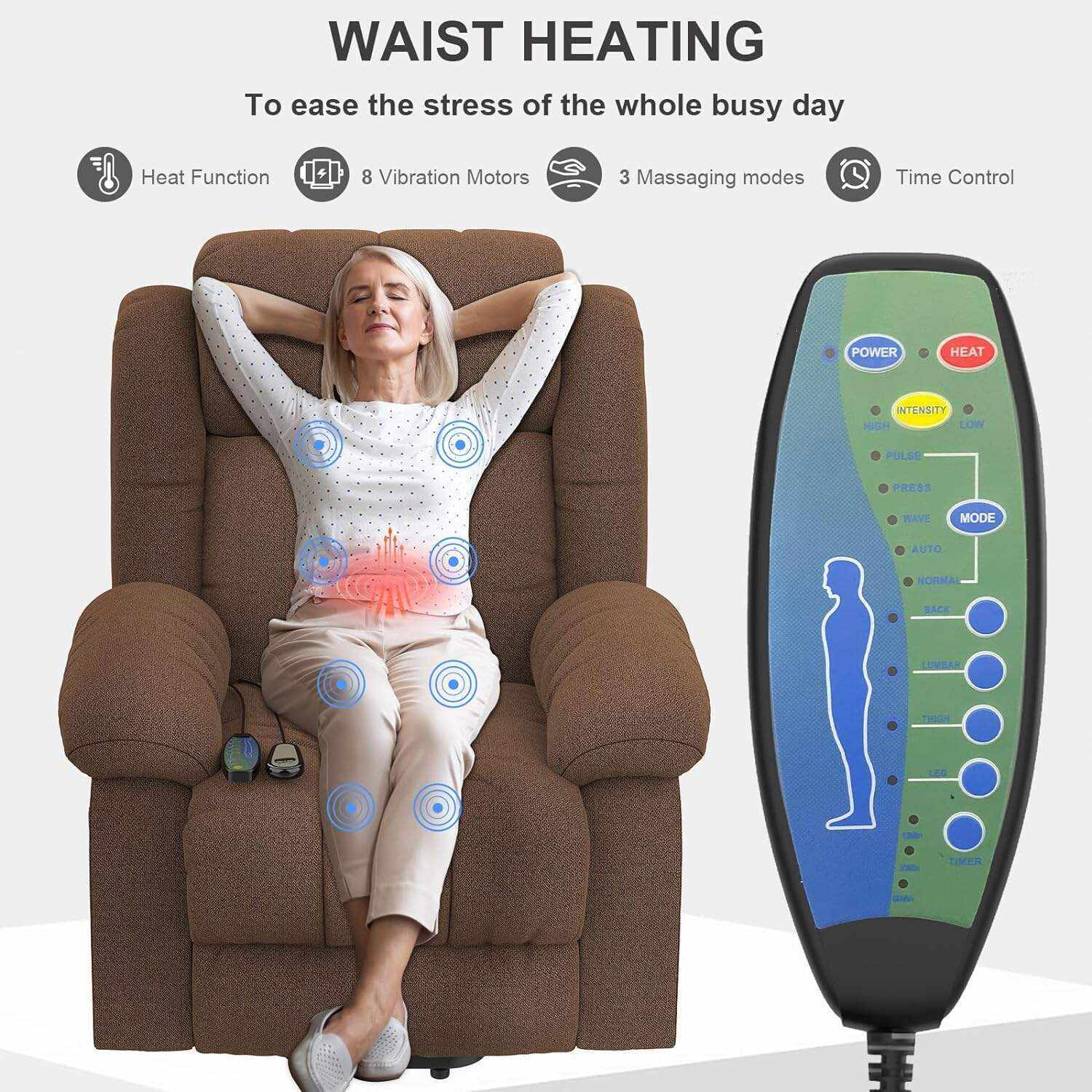 YONISEE Lar2ge Lift Chairs Recliner for Elderly - Power Fabric Lift Chair Modern with Massage and Heat, Extended Footrest, 3 Positions, 2 Side Pockets, and Cup Holders, USB Ports, Coffee Color