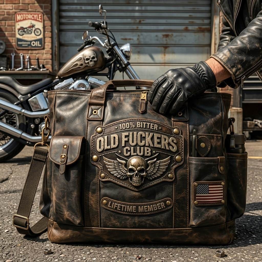 Old Fuckers Club Vintage Leather Tote Bag