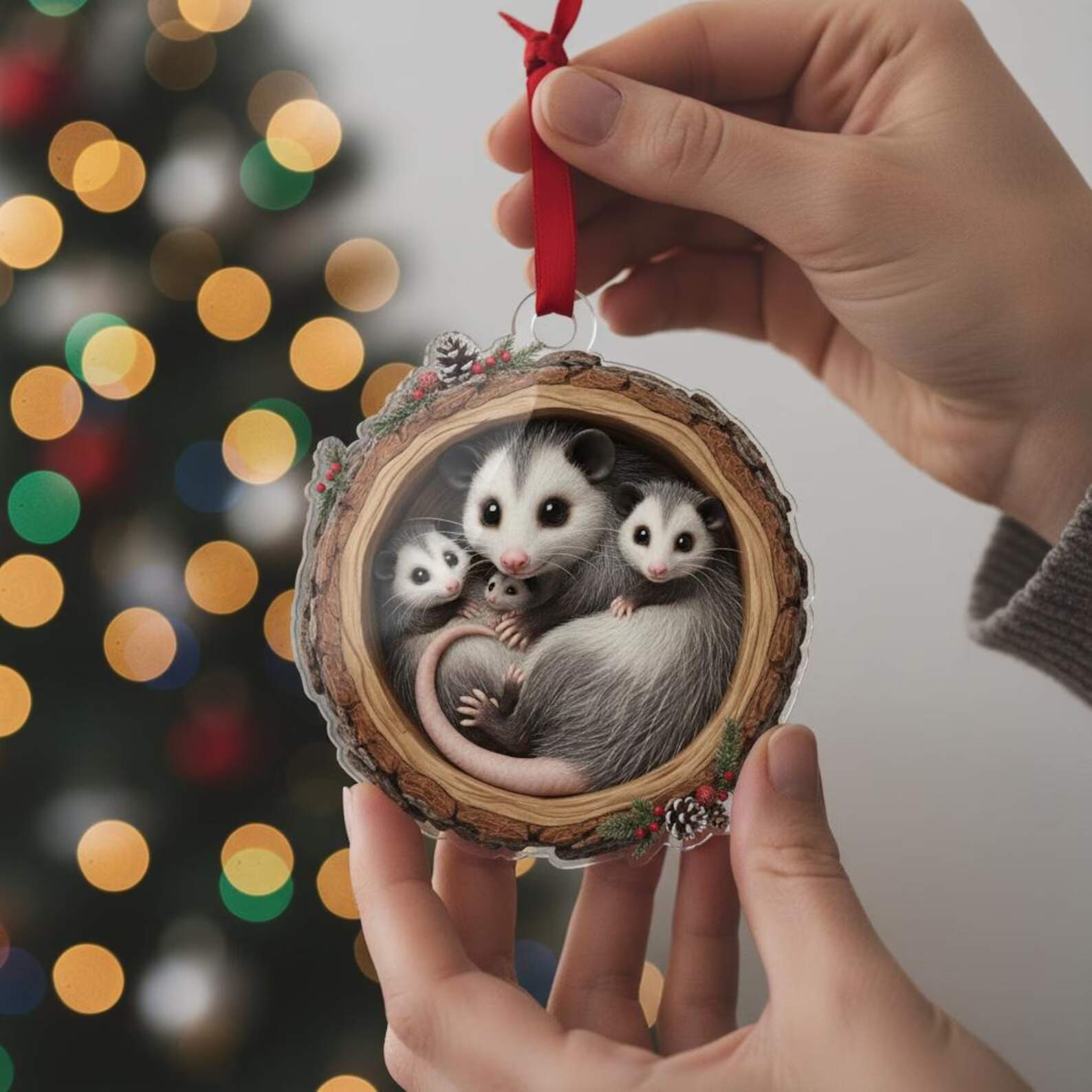 Family of Opossums Christmas Ornament
