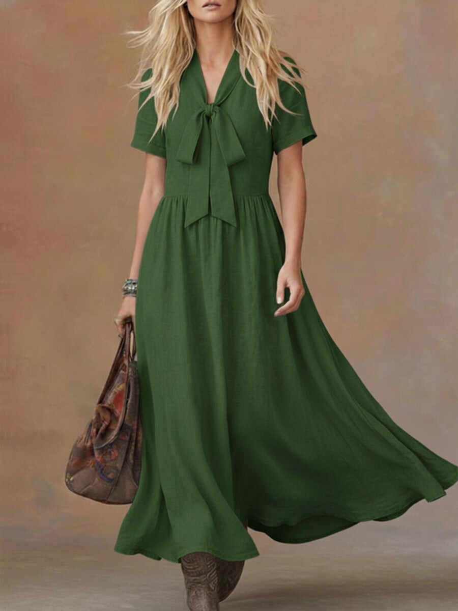 🔥Summer Arrivals🌟Comfortable Linen And Cotton Tie-waist Dress