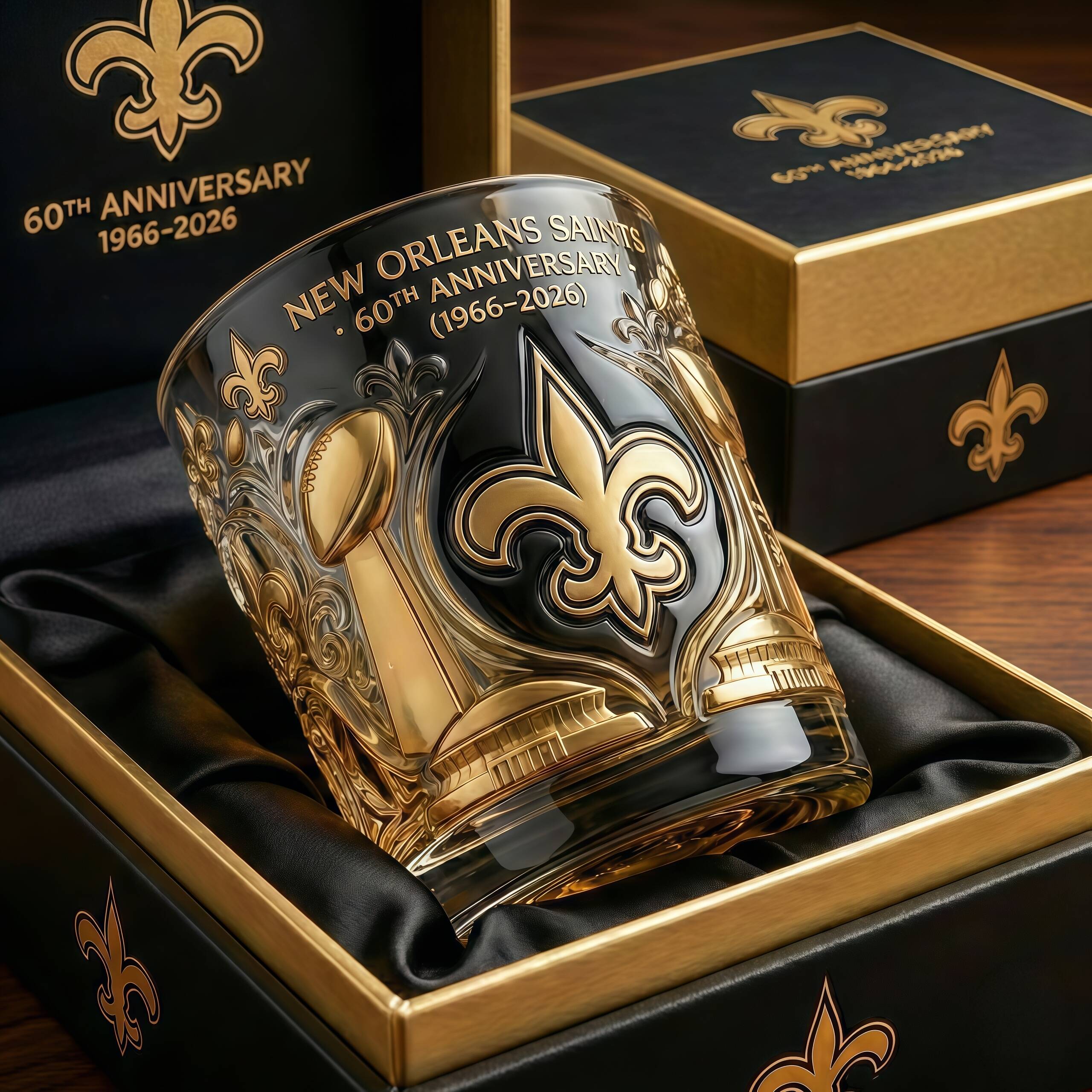 ⚜️ New Orleans Saints 60th Anniversary Commemorative Whiskey Glass (1966–2026)