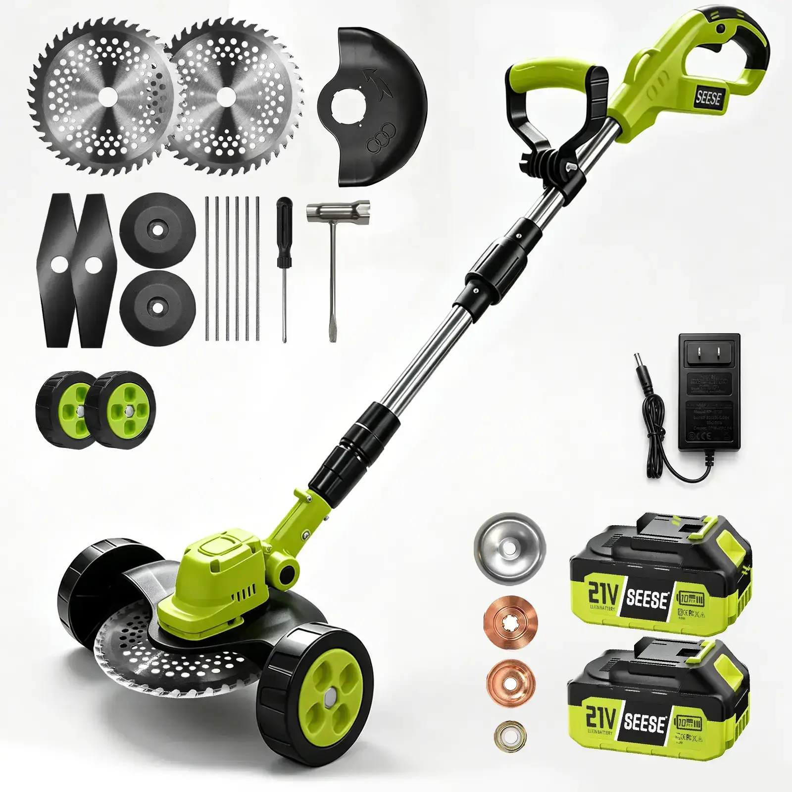 Cordless Lawn Mower, Garden Tool (Mower, Trimmer, Edger) with 2×21V Batteries, Lightweight for Small to Medium Backyards