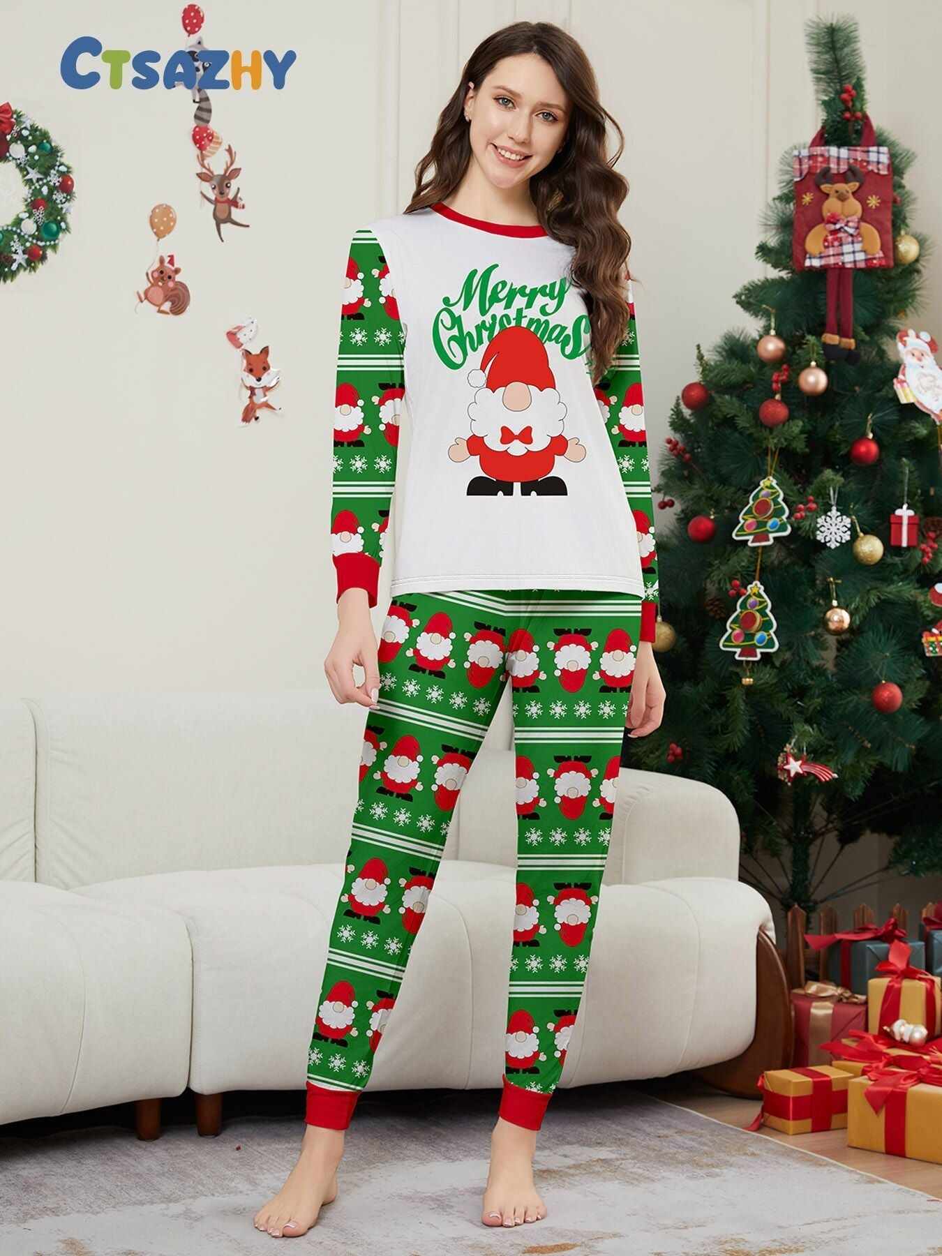 Santa Alphabet Snowflake Print Family Pajama Set