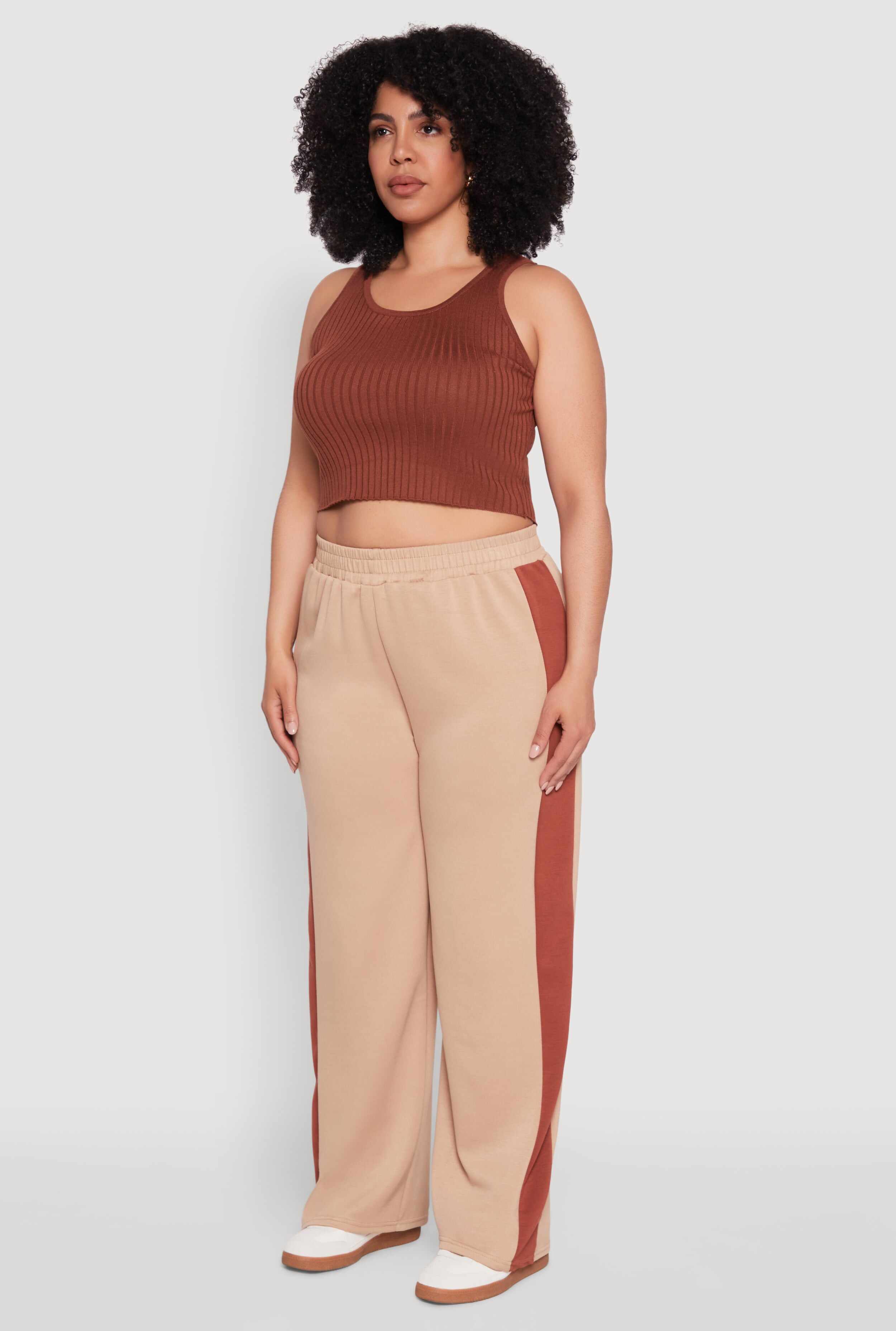 Plus Size Contrast Trim Wide Leg Pants