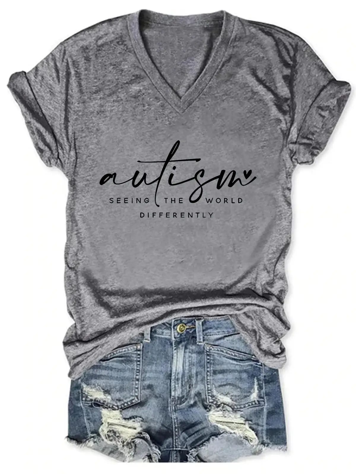 Autism Awareness Autism Seeing The World Differently Casual Print T-shirt