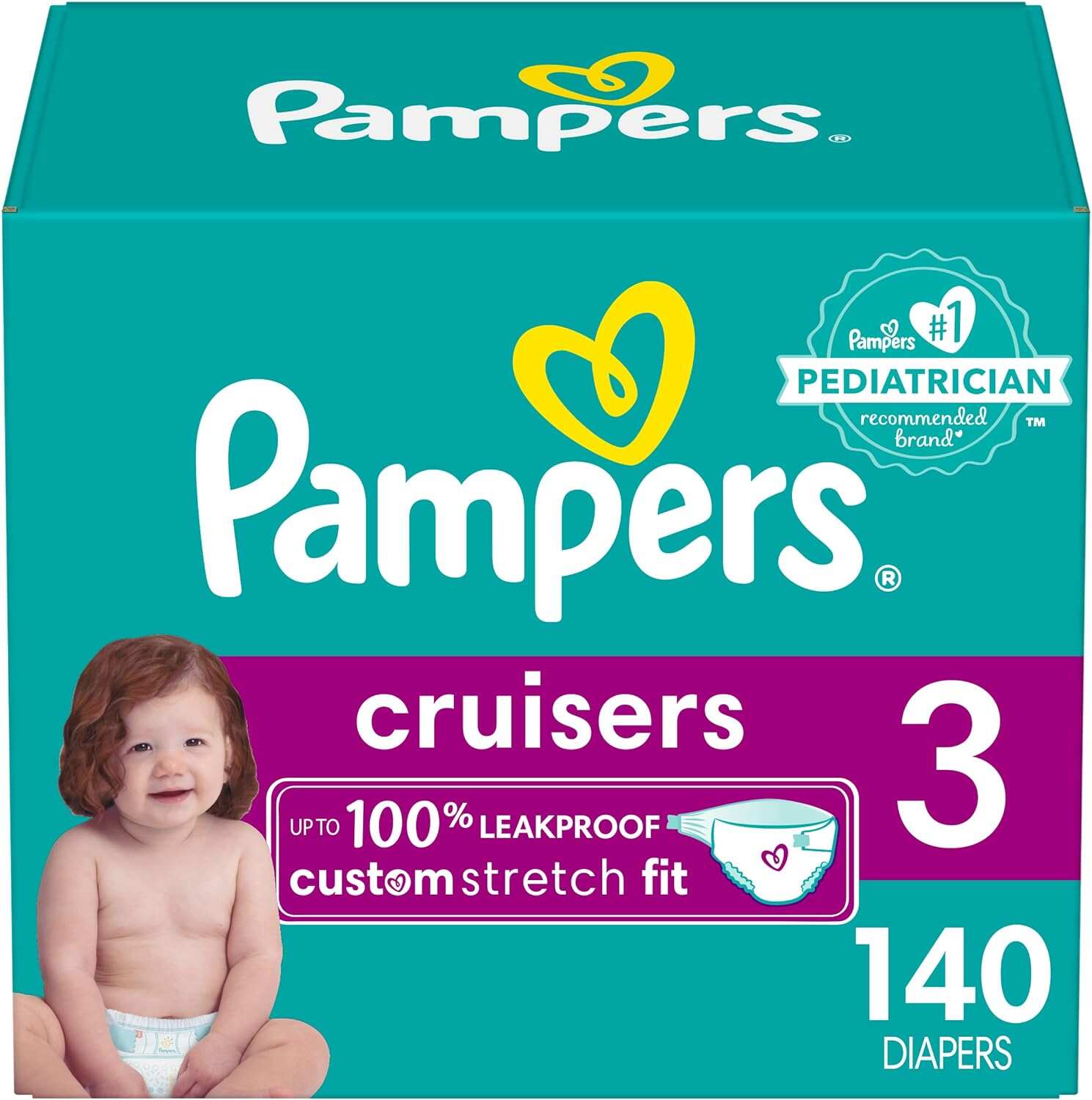 Pampers Cruisers Diapers - Size 5, One Month Supply (128 Count), Disposable Active Baby Diapers with Custom Stretch