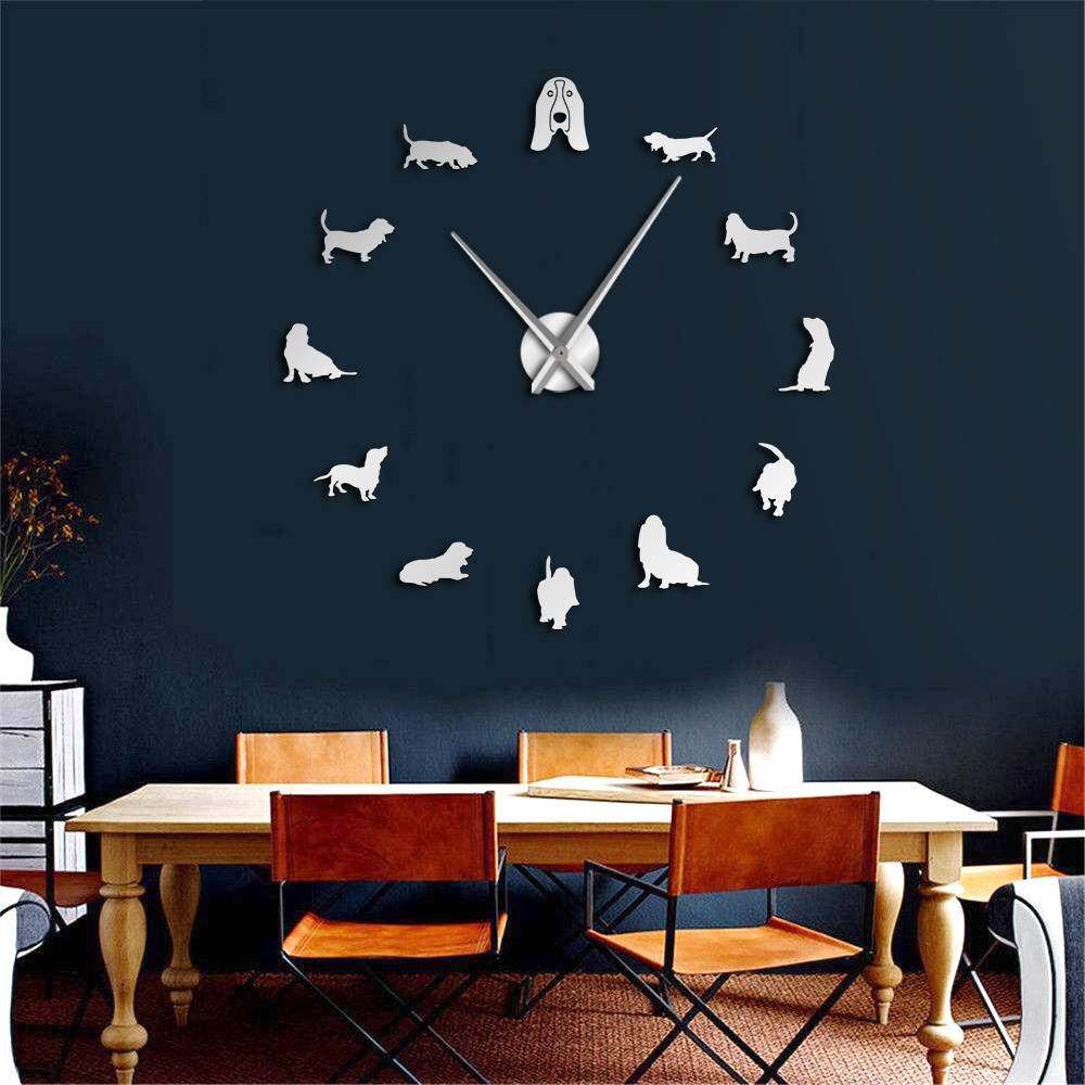 DIY Giant Wall Clock Pet Shop Dog Breed Big Clock Frameless Wall Watch Dog Lovers Gift