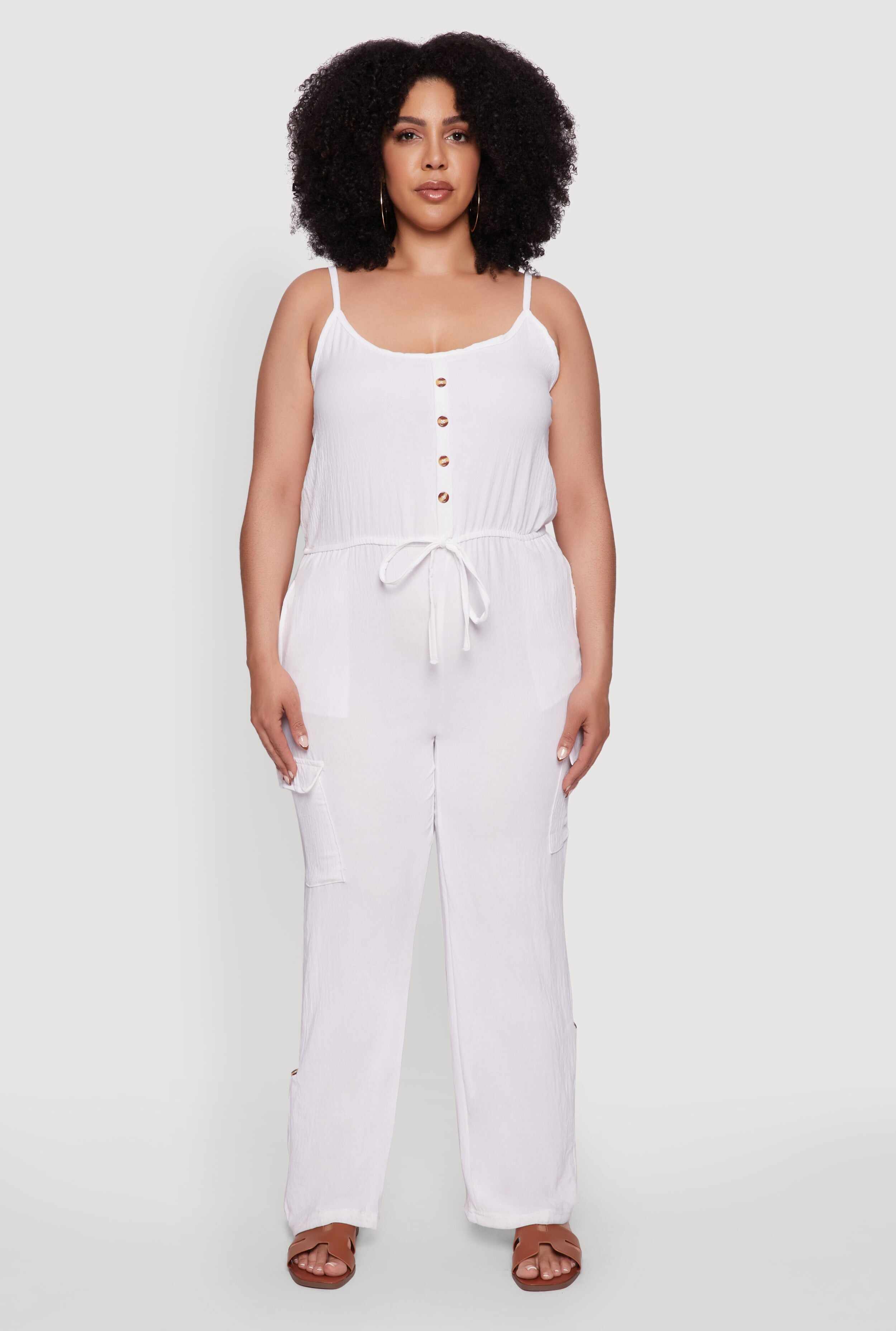 Plus Size Sleeveless Cargo Jumpsuit with Rolled Cuffs