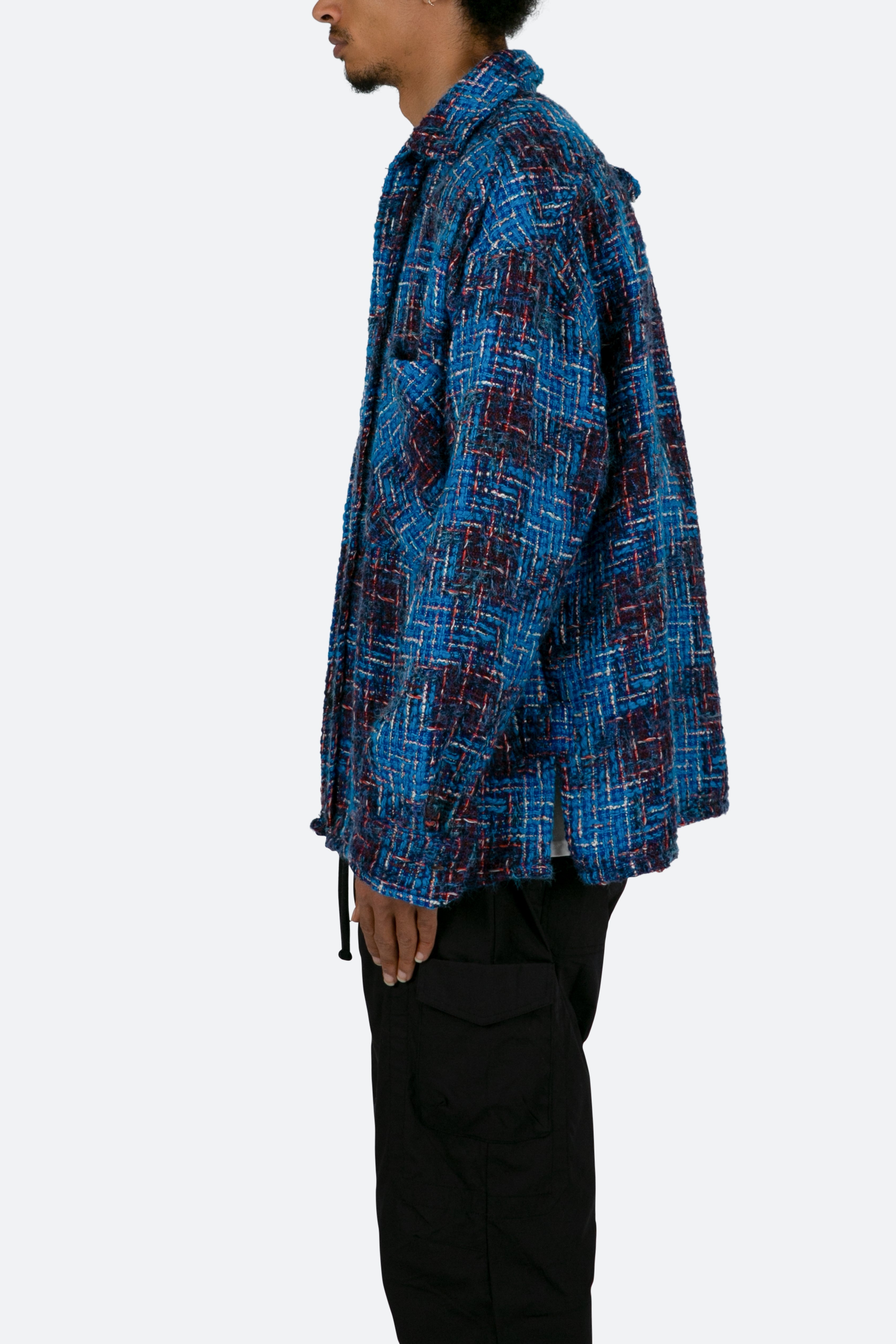 Loose Woven Flannel Shirt - Blue/Black