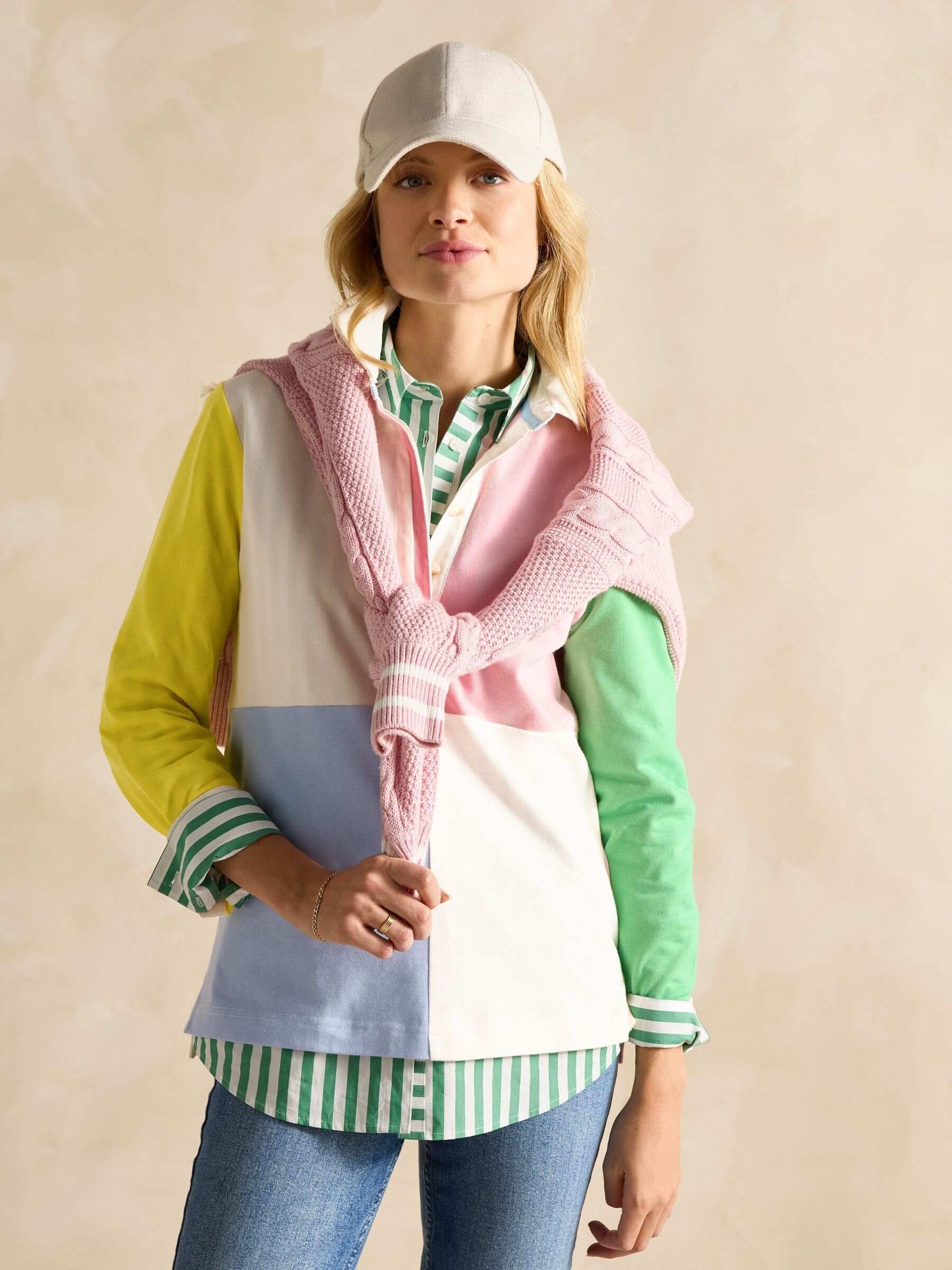 Falmouth White Pastel Hotch Potch Collared Rugby Shirt