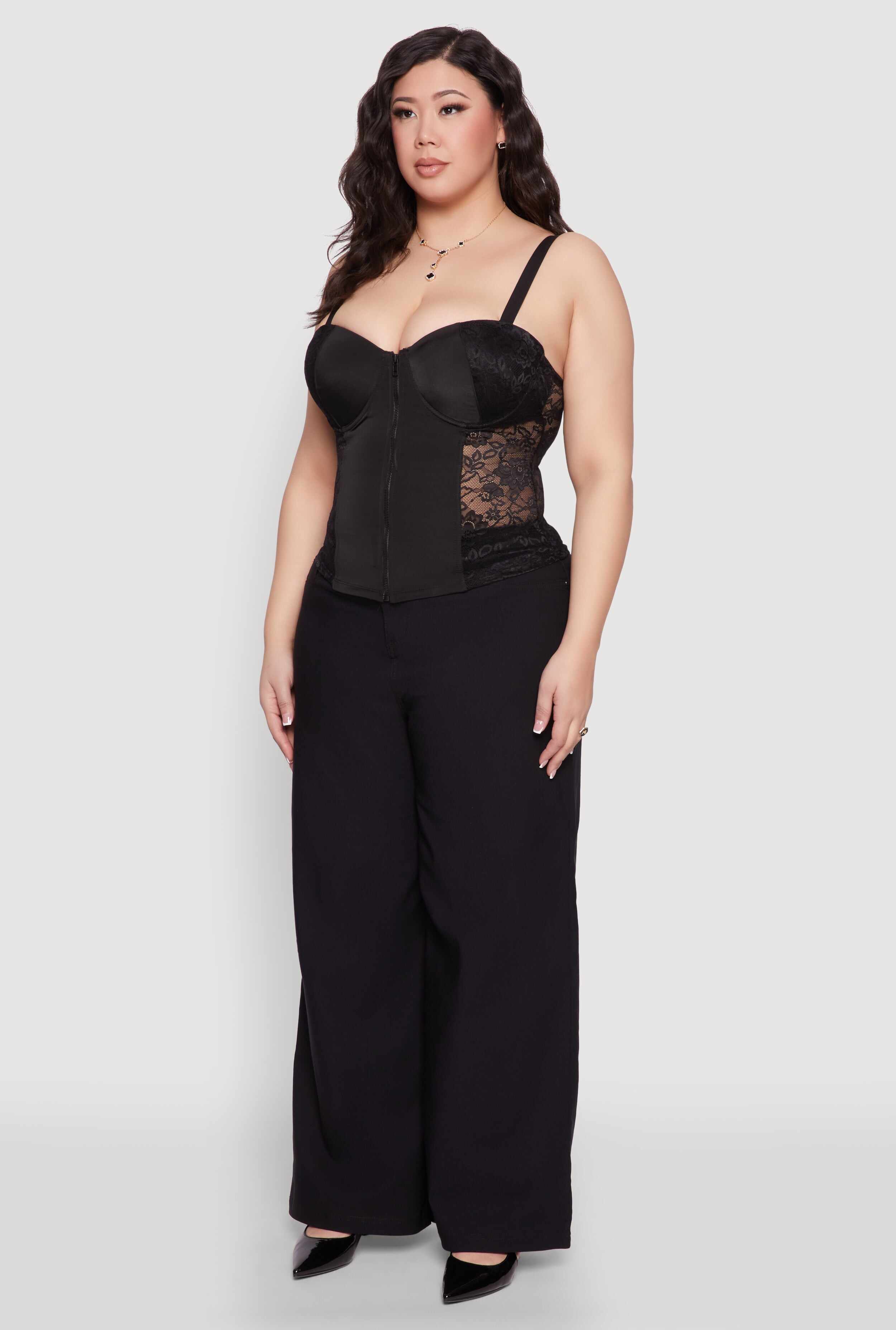 Plus Size Zip Up Lace Bustier Top