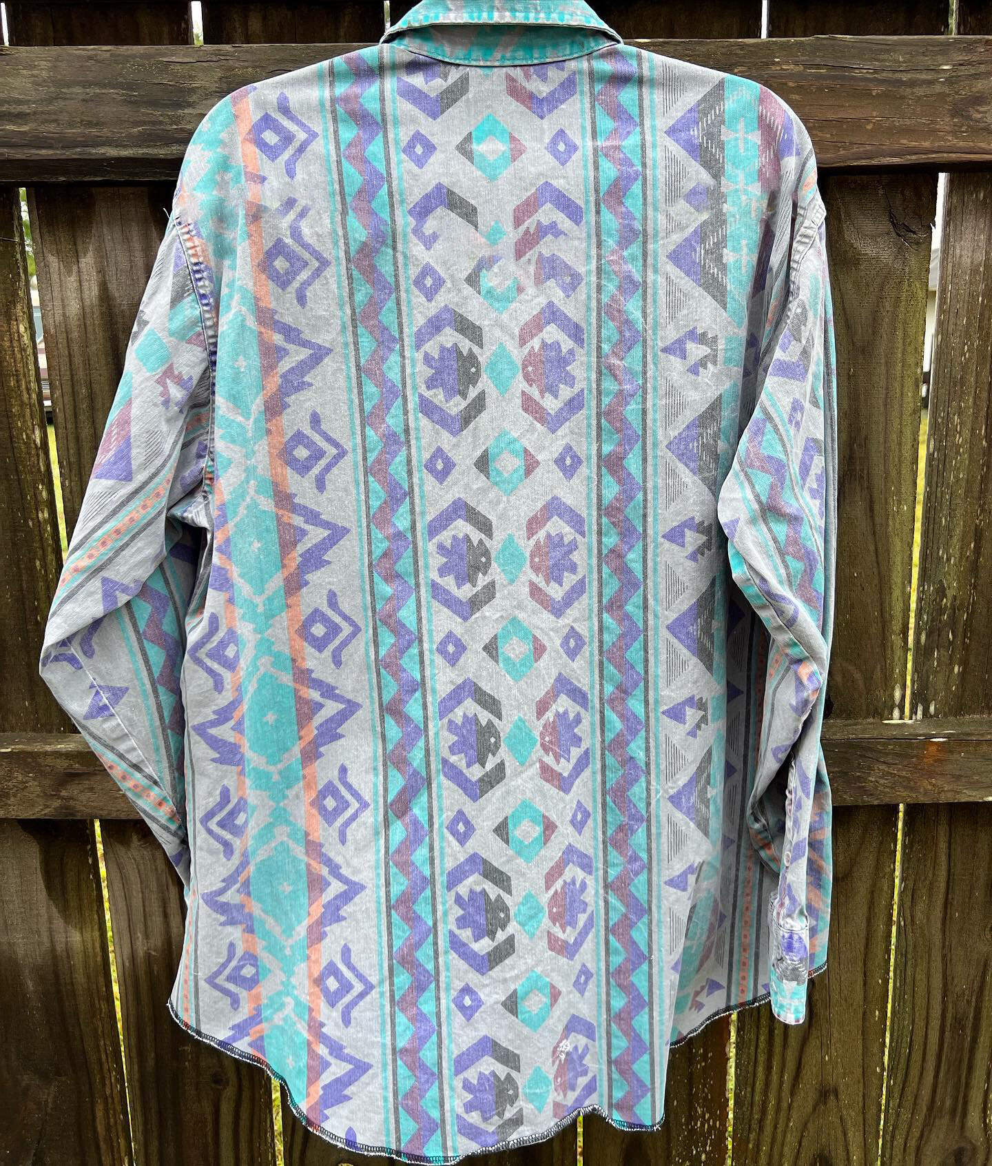 Men's Western Vintage Casual Gray Printed Long Sleeve Shirt