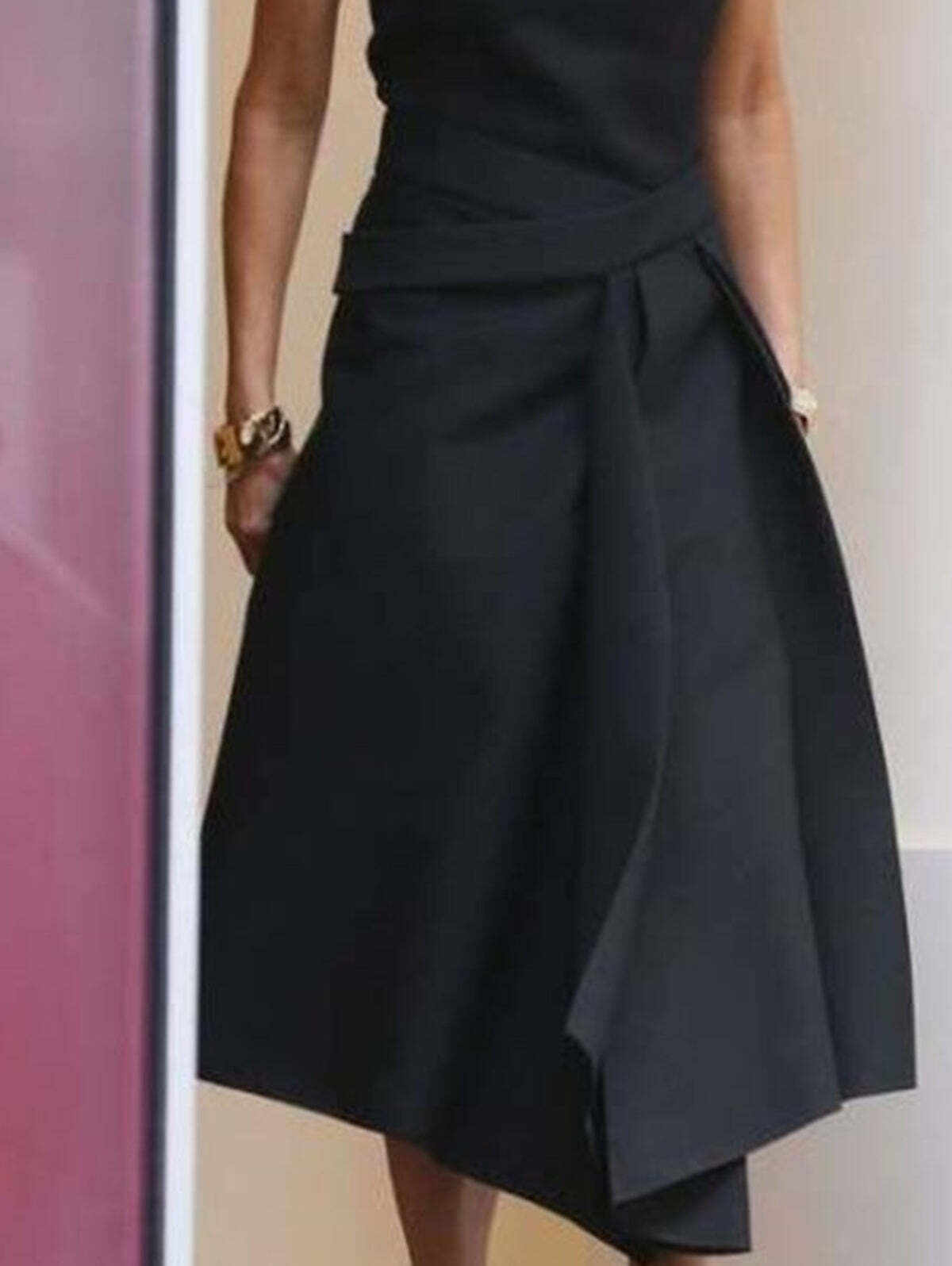 Elegant Plain Crew Neck A Line Asymmetrical Midi Tank Dress