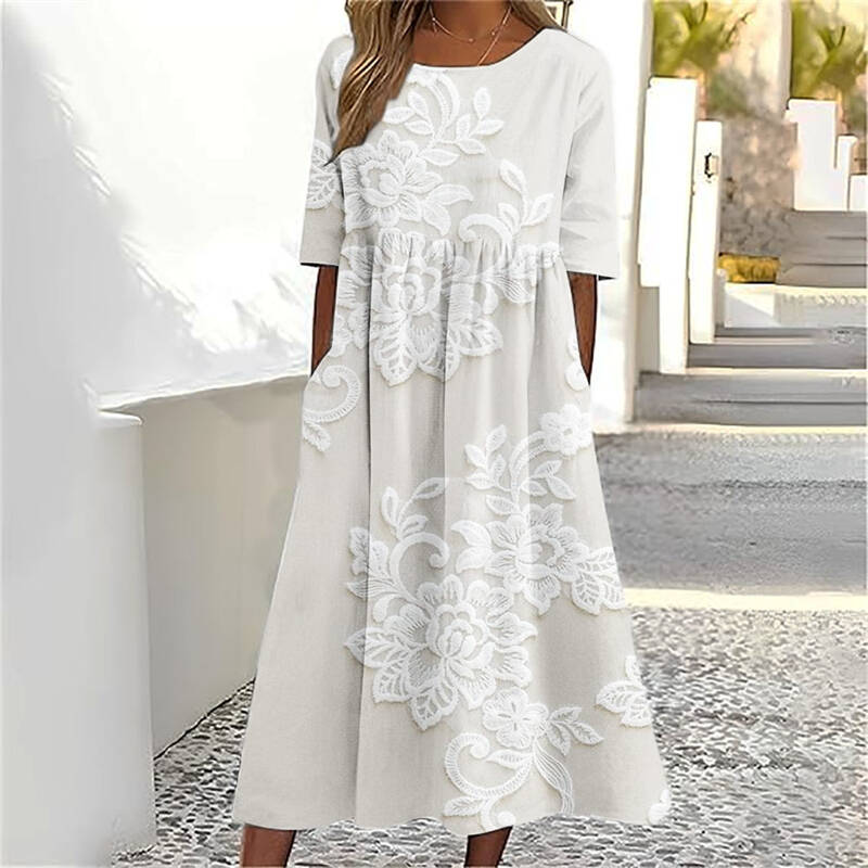 Classy Flowers Embroidered Lace Linen Maxi Dress