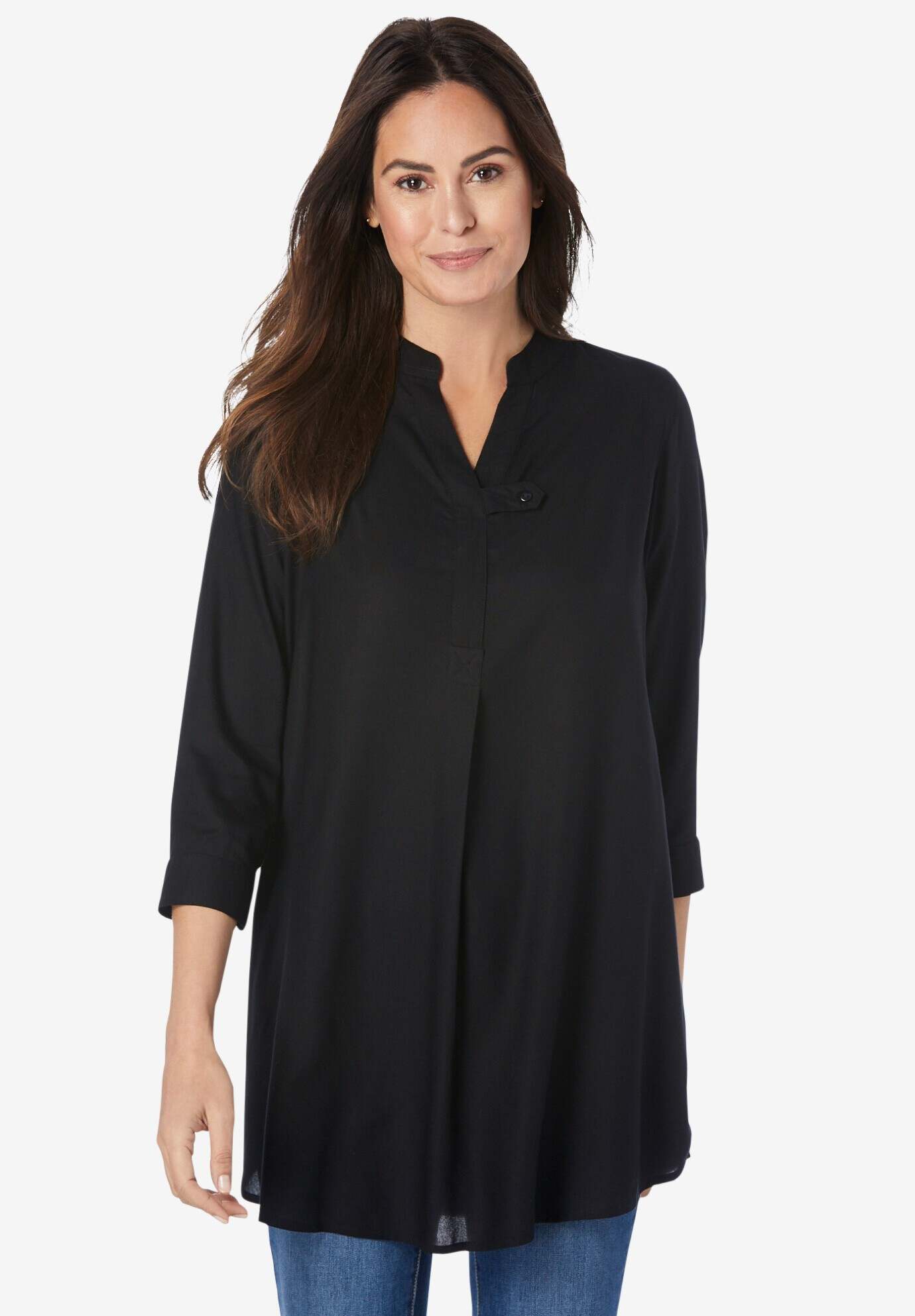 Three-Quarter Sleeve Tab-Front Tunic