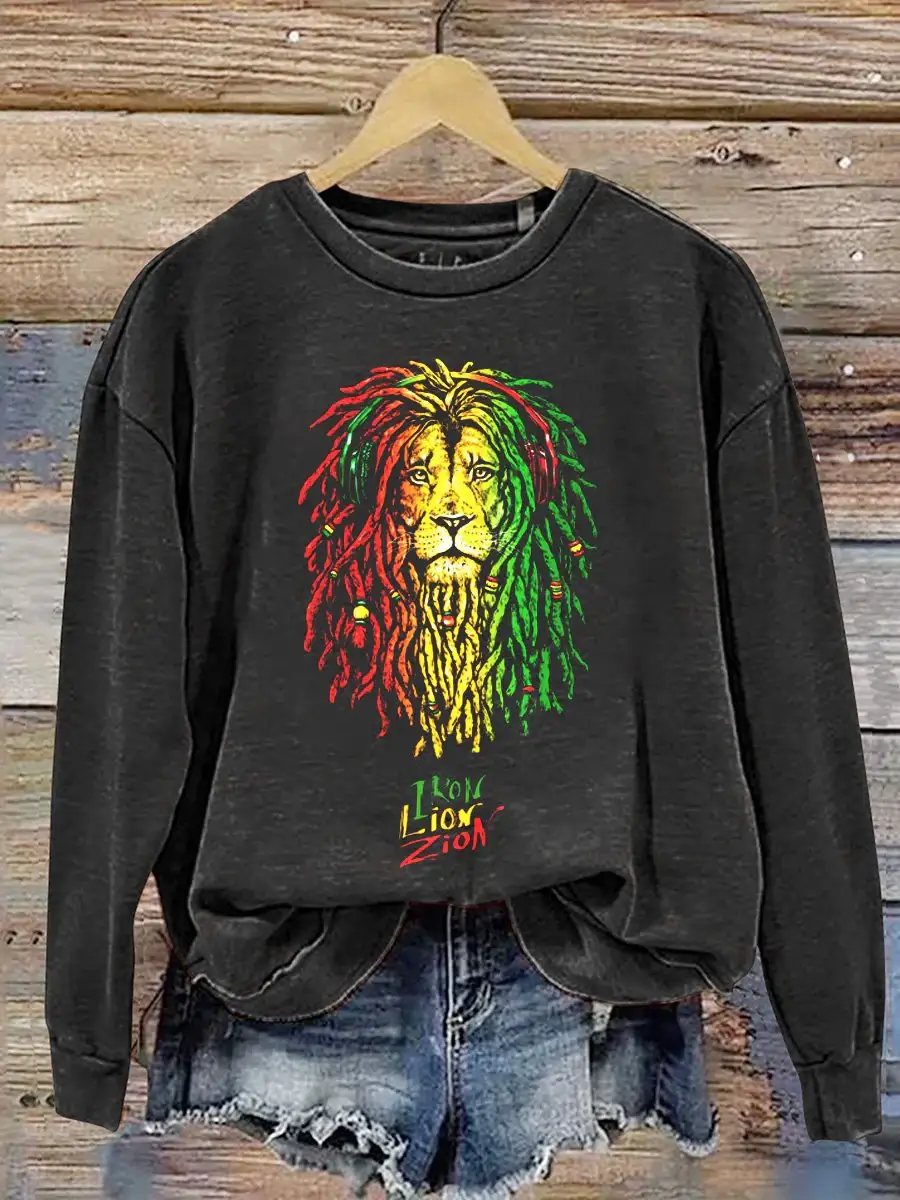 Iron Lion Zion Retro Reggae  Casual  Sweatshirt