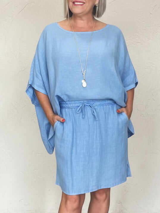 🔥Summer Arrivals🌟Cozy Solid Color Loose-fitting Blouse And Skirt Linen Set