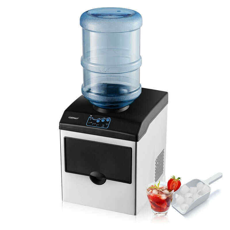 48LBS/24H 2-in-1 Stainless Steel Countertop Ice Maker Built-in Water Dispenser with Chilled Water Spout 5LBS Ice Storage Basket