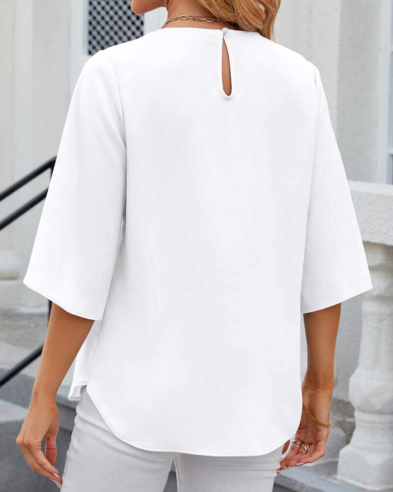 Elegant solid color Half Sleeve Blouse