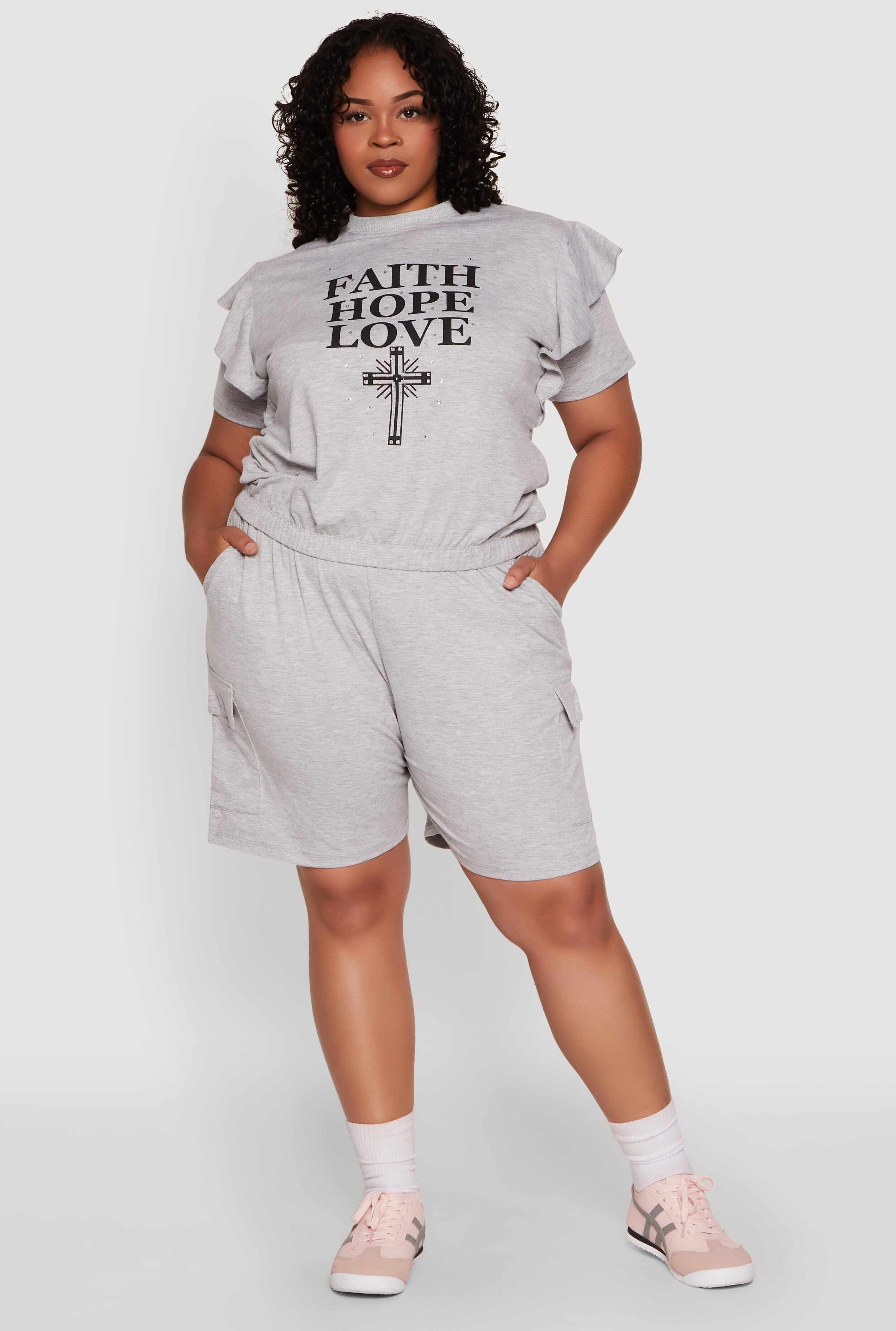 Plus Size Tiered Ruffle Sleeve Faith Hope Love Top