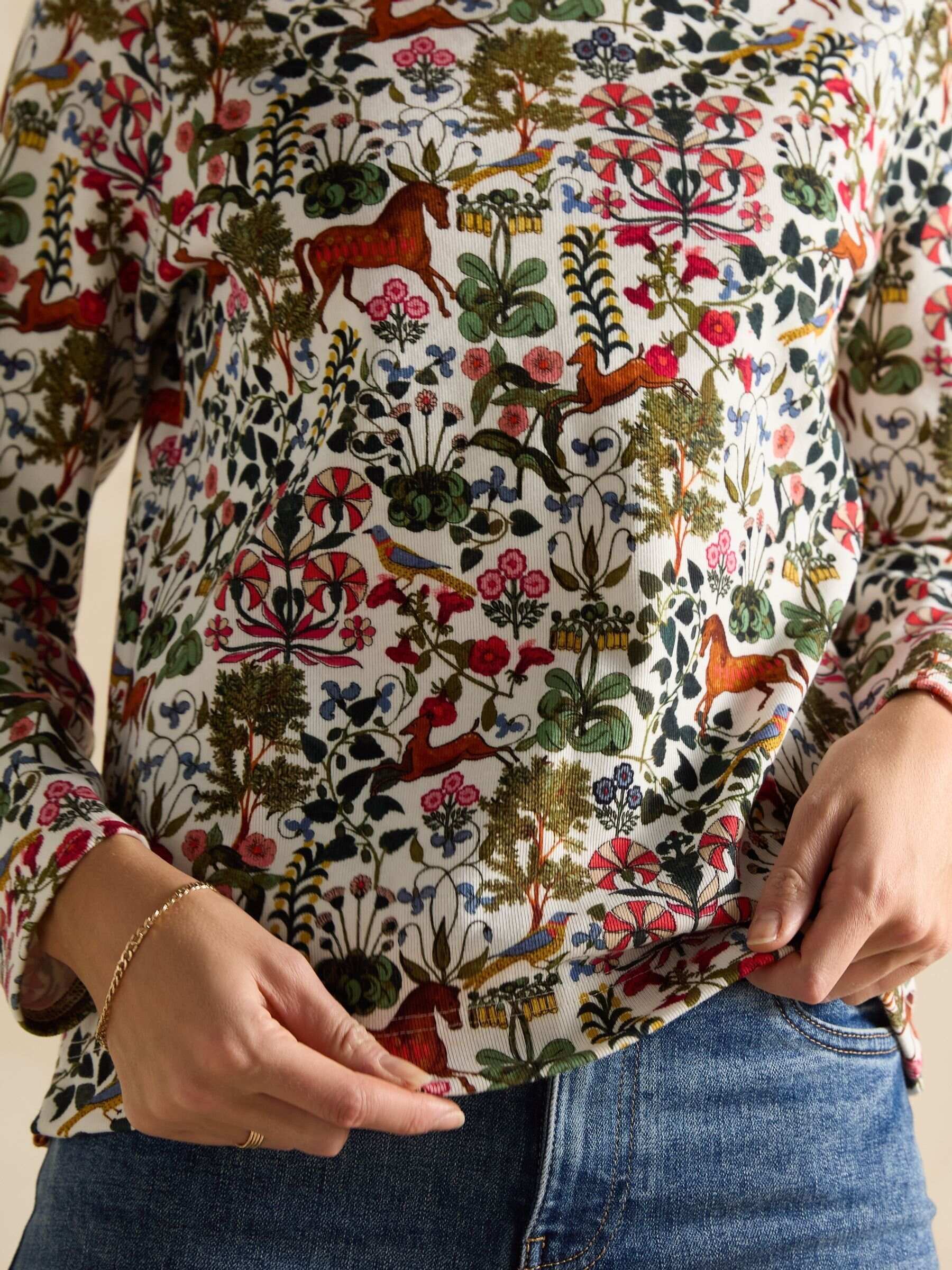 Harbour Green Forest Print Boat Neck Printed Top