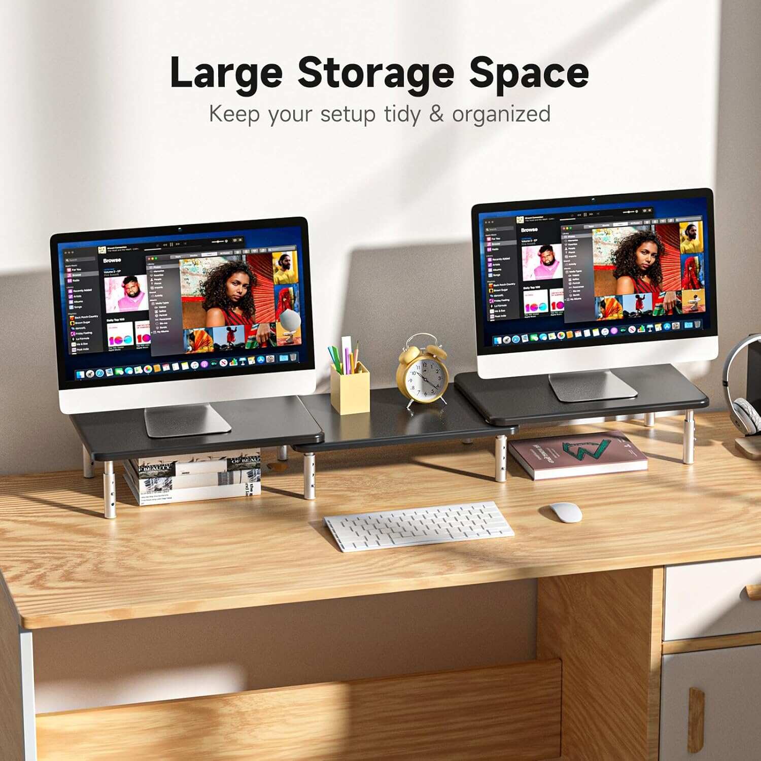 Computer Monitor Stand Riser,Monitor Riser for Laptop, Printer, Notebook and All Flat Screen TV Display with Vented Platform,3 Height Adjustable Laptop Riser,1 Pack,Black(MST003)