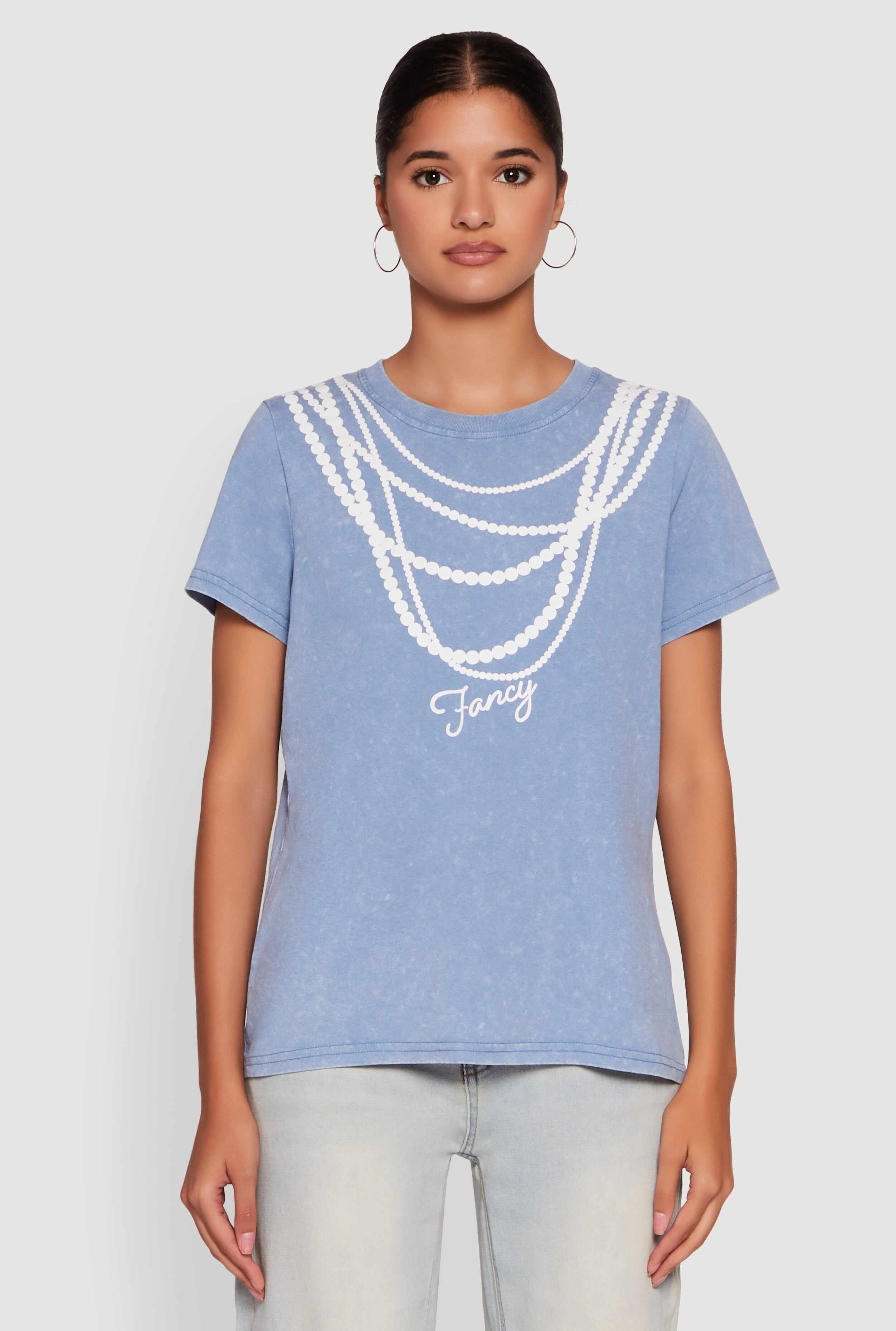 Acid Wash Fancy String Pearl Graphic Tee