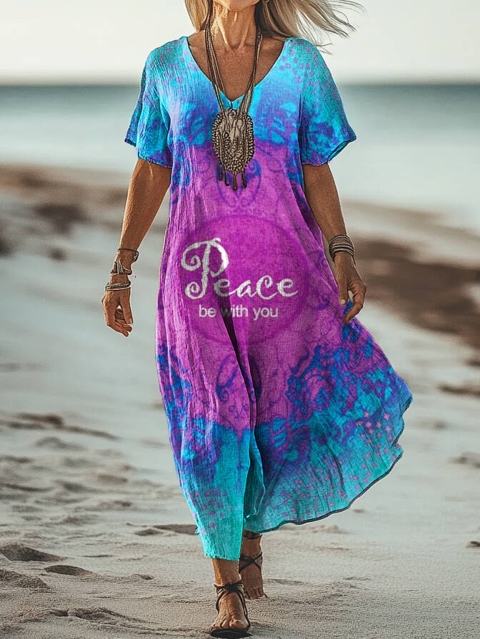 Women's Hippie Art Print Pocket Cotton Dress