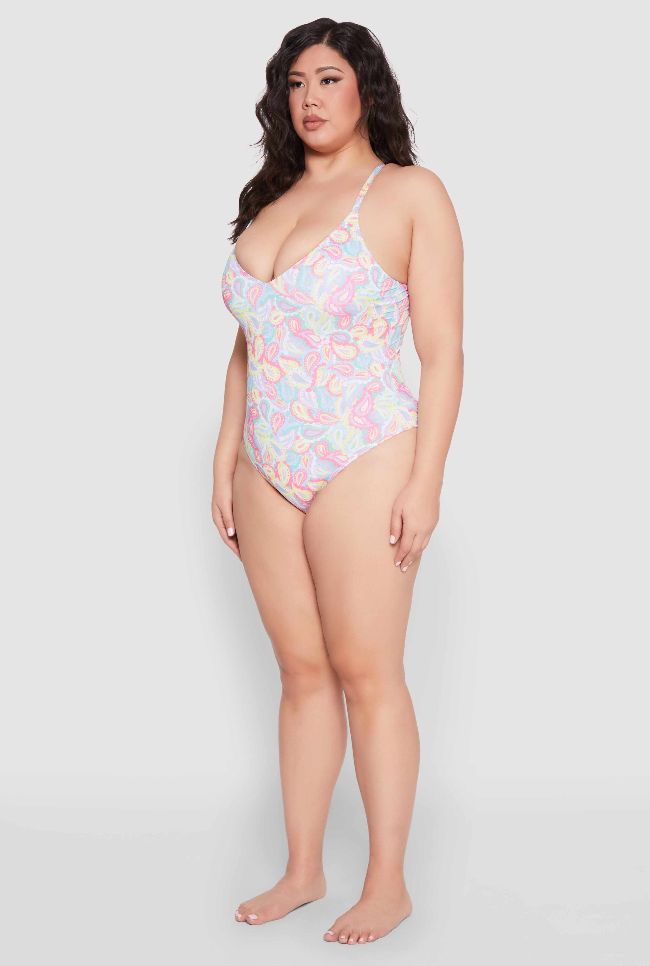 Plus Size Paisley Print One Piece Swimsuit