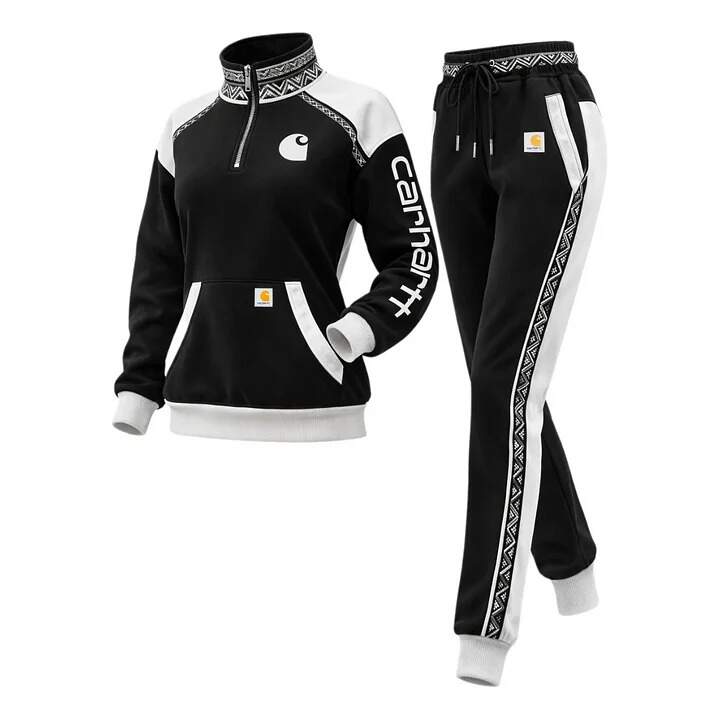 🔥𝗖𝗹𝗲𝗮𝗿𝗮𝗻𝗰𝗲 𝗦𝗮𝗹𝗲🌟Women's Retro Ethnic Style Half-Zip Stand Collar Sweatshirt And Trousers Set