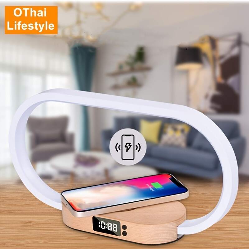 LED Desk Lamp Table Lamp Multifunctional Desk Lamp, Lamp With USB Port Charging, Wireless Charger, Night Light For Bedroom, Nightstand Lamp With Clock
