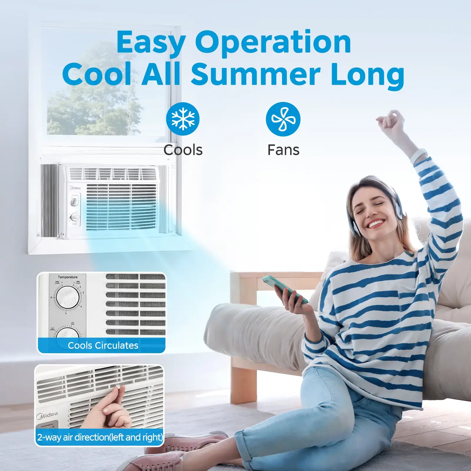 5,000 BTU  Mechanical Small Window Air Conditioner - Cool up to 150 Sq. Ft. AC with Easy-to-Use Mechanical Controls and Reusable Filter, Perfect for Small Bedroom, Living Room, Home Office