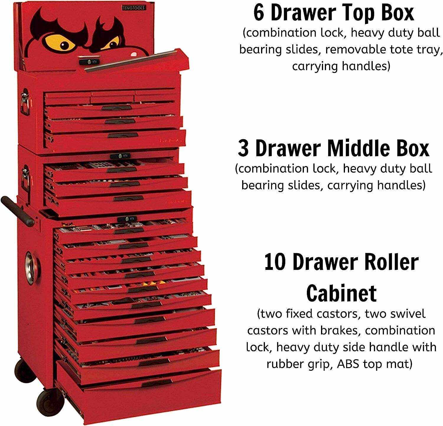 Tools 1001 Piece Mega Master Mixed Hand Tool Kit + 3 Toolbox Storage Cases - TCMM1001N, Silver