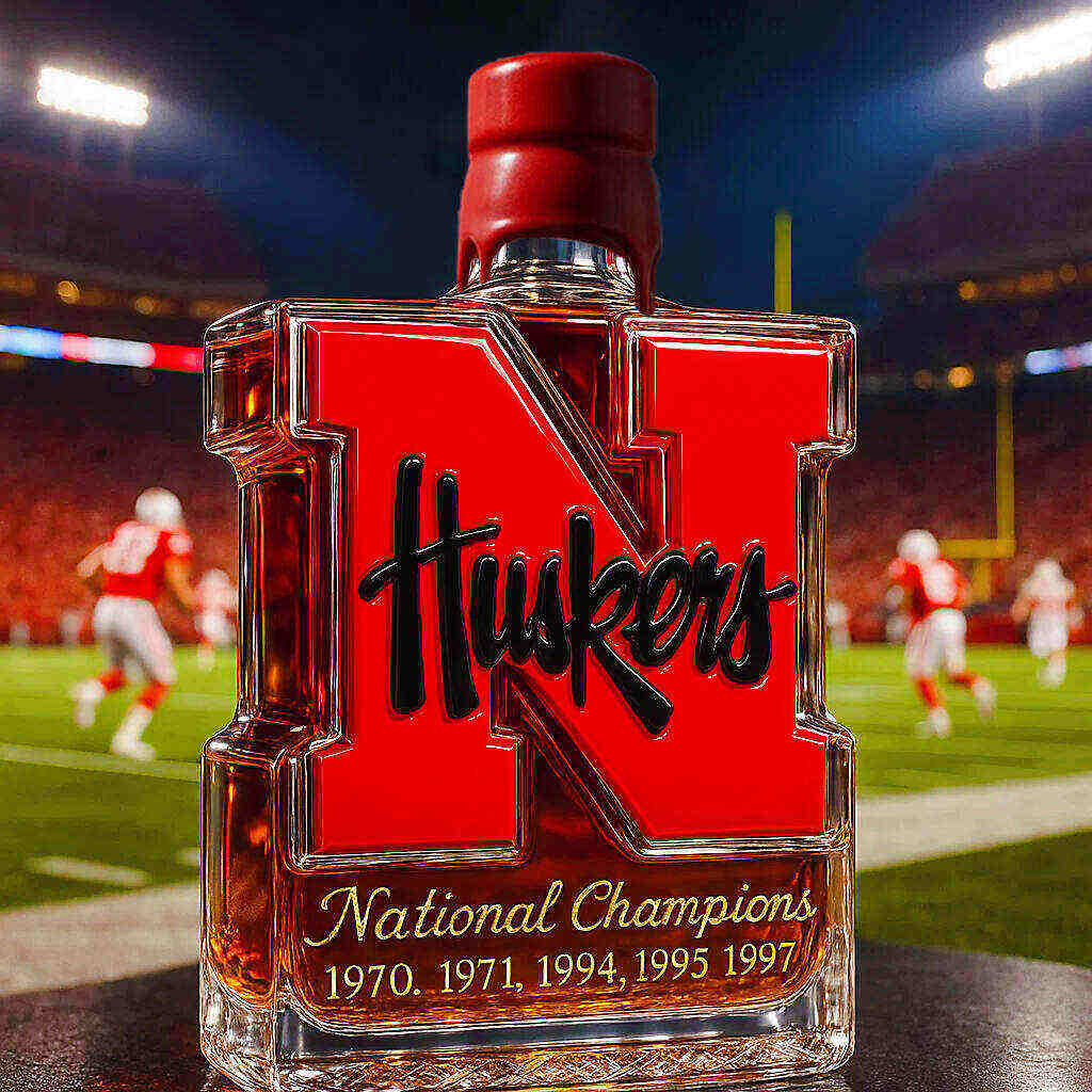 Nebraska Cornhuskers 5-Time National Champions Whiskey Bottle