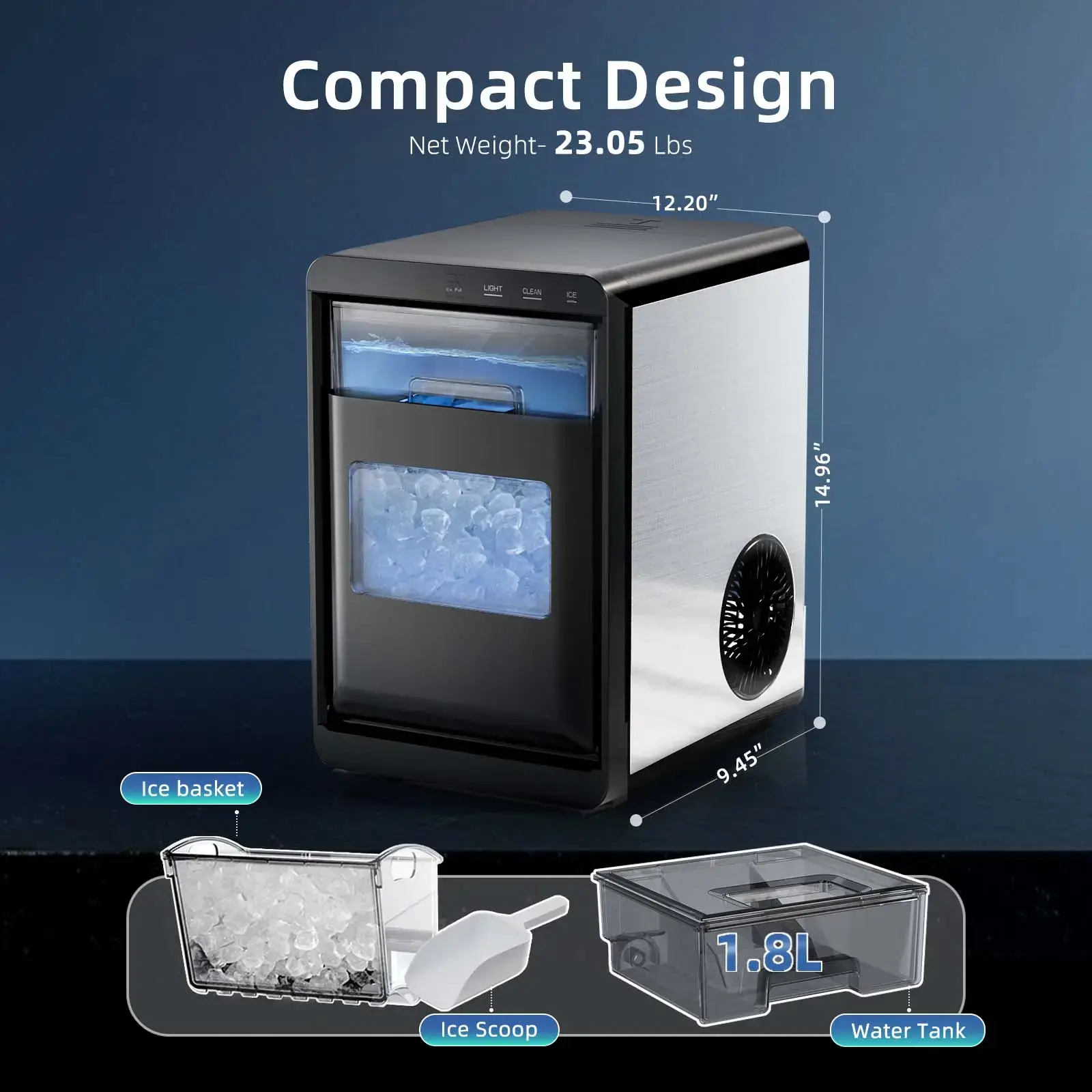 Ice Maker 45Lbs/Day | 10-15Min Fast, Self-Cleaning, 24H Timer, Double Door