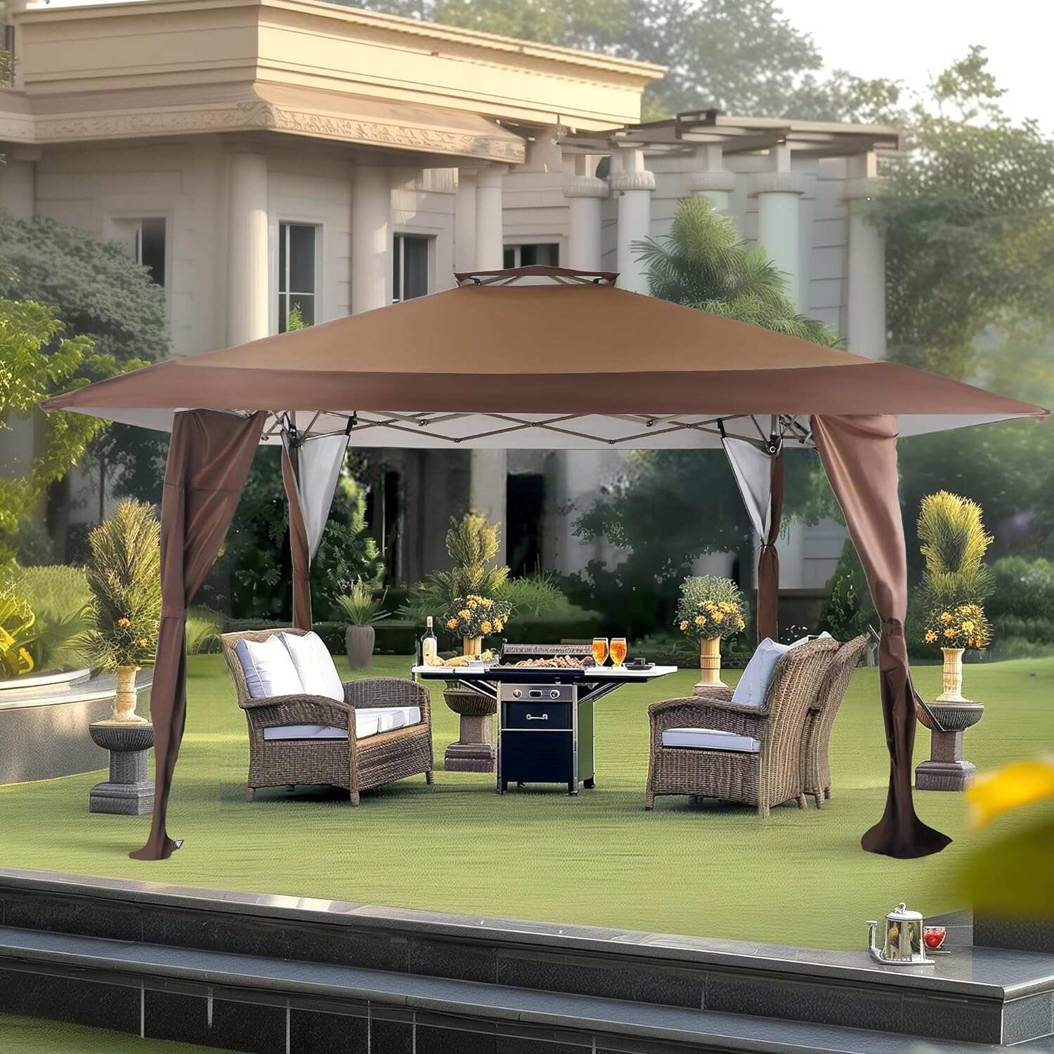 PHI VILLA Outdoor Pop up Canopy 10'x10' Tent Camping Sun Shelter-Series Party Tent, 100 Sq. Ft of Shade (Blue)