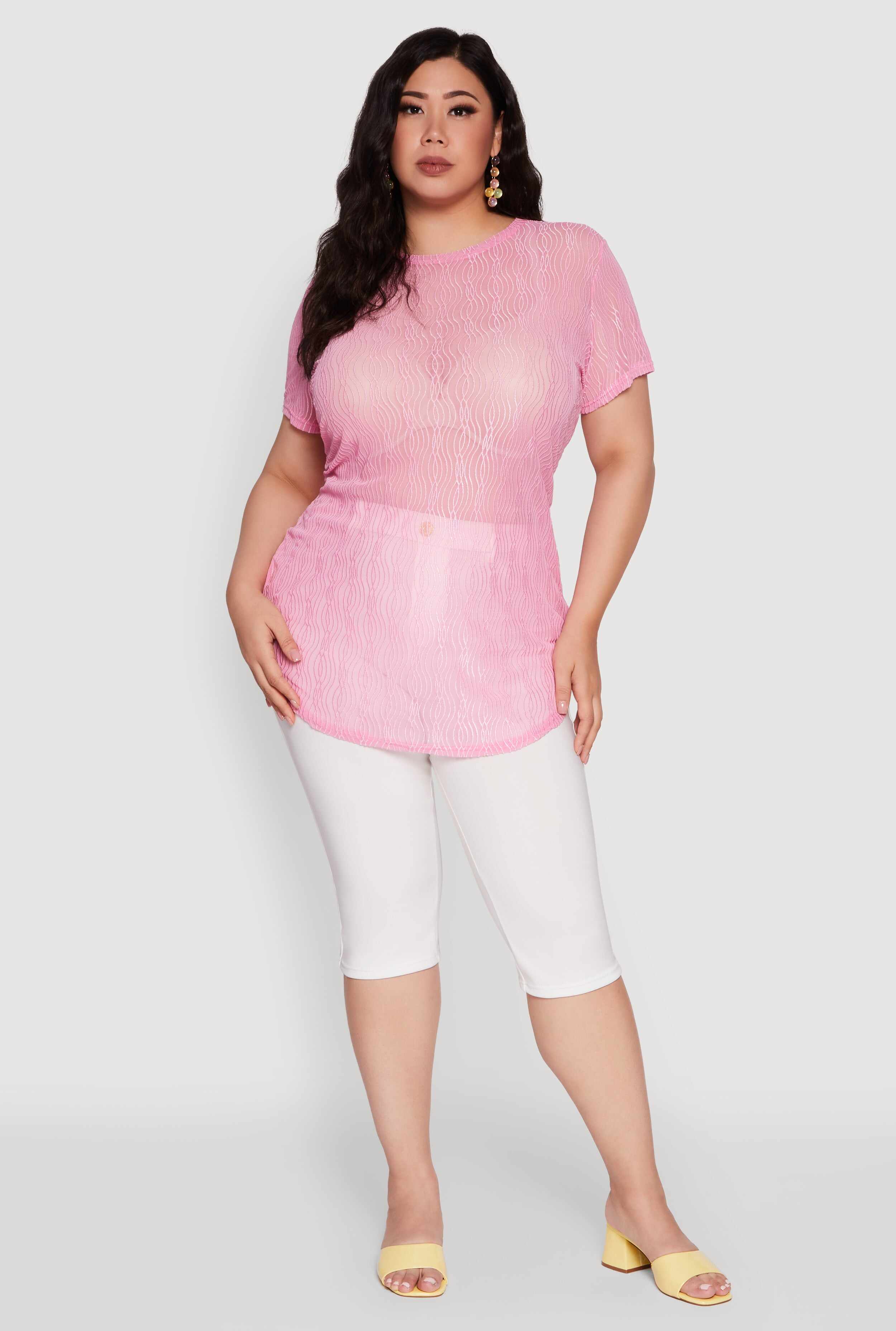 Plus Size Sheer Textured Knit Tunic Top
