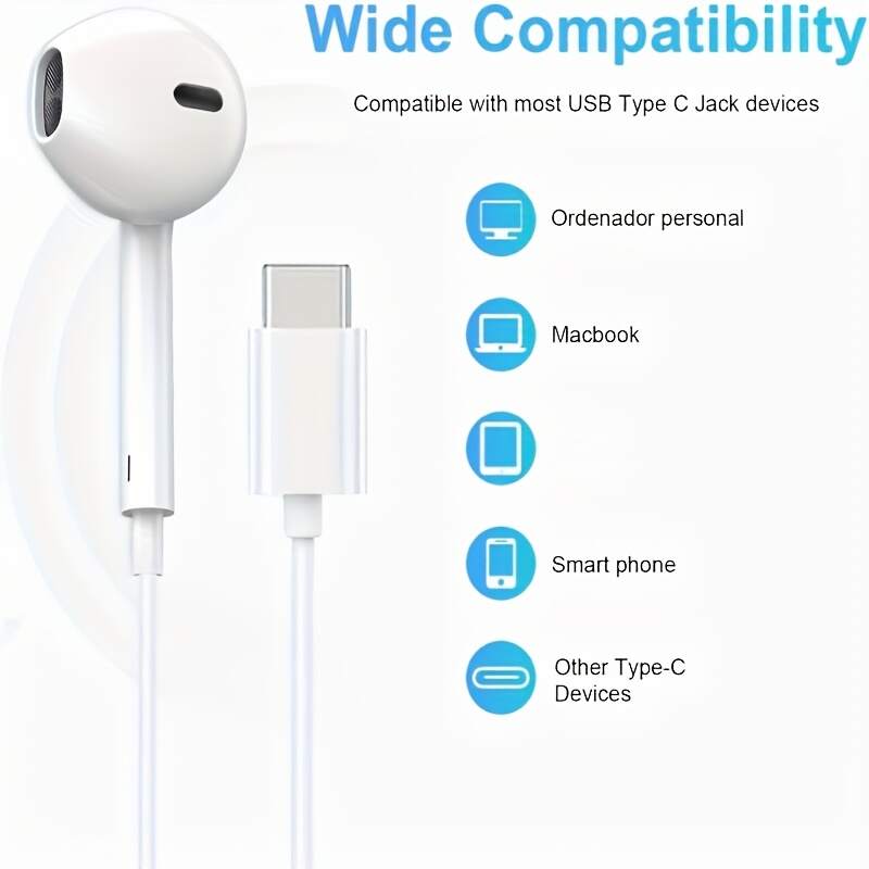 TYPE-C earphone USB C Headphone for iPhone 15/iPhone 15 Pro Max Samsung Ultra FE HiFi Stereo Type C Earphone with Microphone type-c wired earphone USBC Wired Earbuds for iPad 10 Google Pixel 6a 7a 8 7 6 5 One Plus