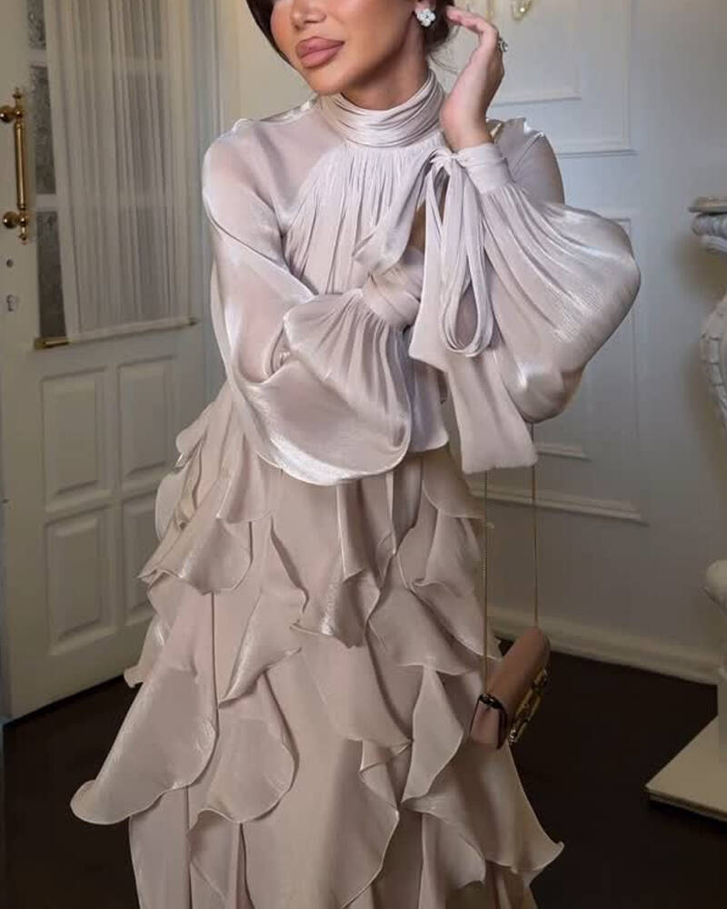 Elegant High Collar Ruffle Dress