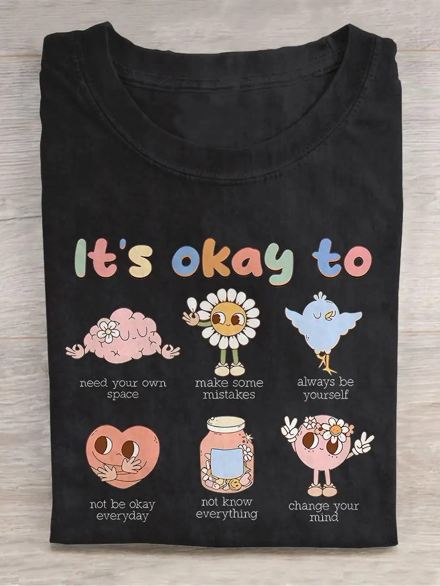 Retro It's Okay To Make Some Mistakes Hippie Motivational Mental Health Matters Special Education Teacher Casual Print T-shirt