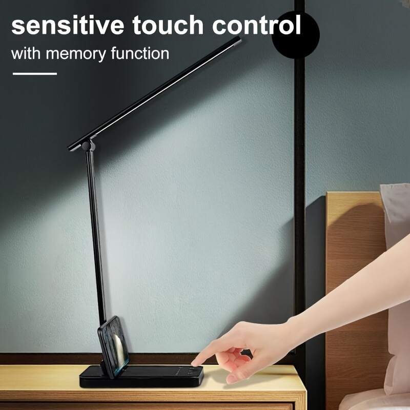 Adjustable LED Desk Lamp with Touch Control, 5 Lighting Modes & Brightness Levels, 45-Minute Auto Timer, USB Powered, Eye-Caring Dimmable Table Lamp for Home, Office, and Reading - White/Black