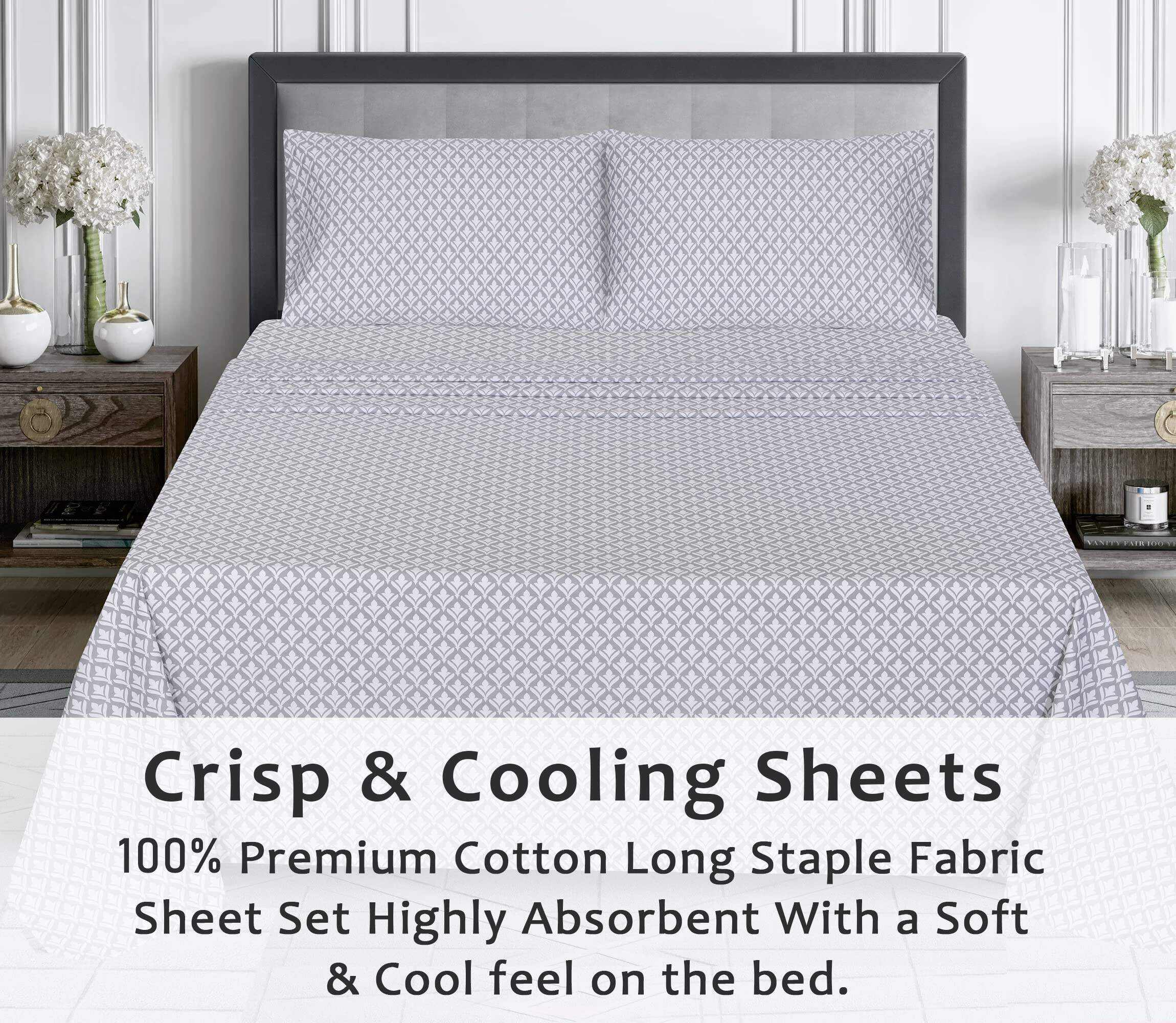 [Gray]100% Cotton Sheets - Soft & Breathable Sheet Set - 4 Pieces