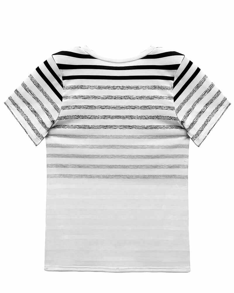 Aumora Round Neck Short Sleeve Striped T-Shirt